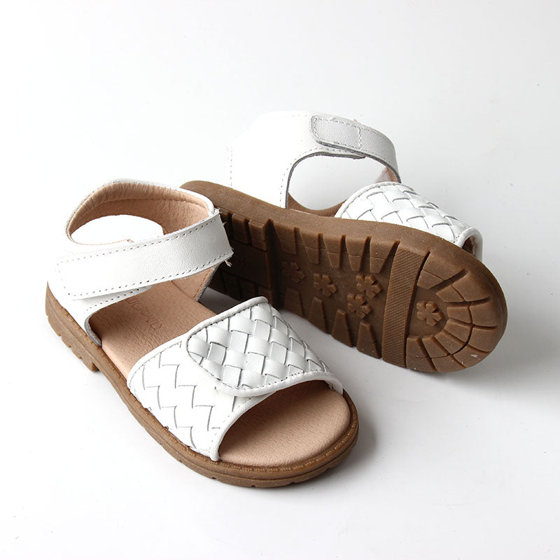 Leather Woven Sandal | Color 'Cotton' | Hard Sole