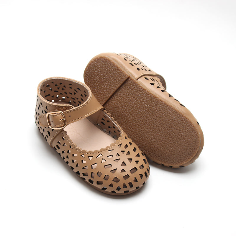 Leather Boho Mary Janes | Color 'Tan'  Consciously Baby 5 (Hard Sole)  