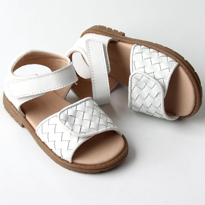 Leather Woven Sandal | Color 'Cotton' | Hard Sole