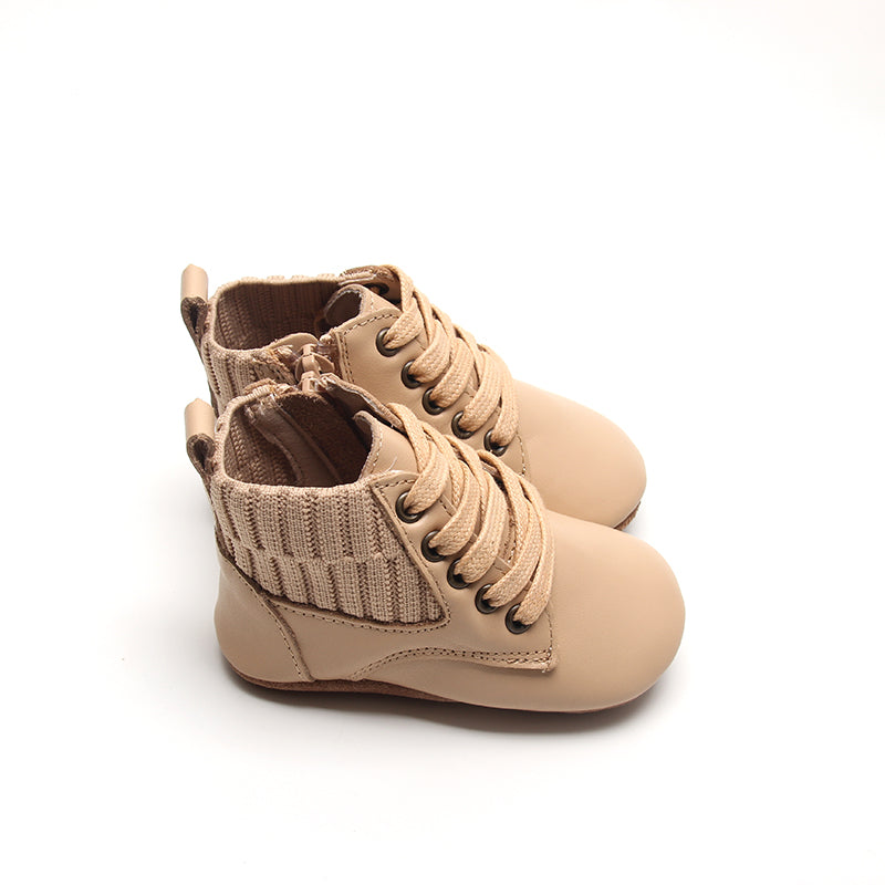 Leather Knit Combat Boot | Color 'Honey'