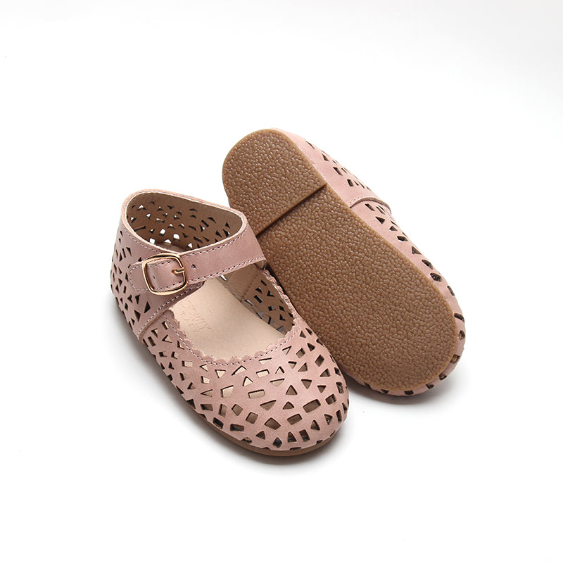 Leather Boho Mary Janes | Color 'Rosewater'  Consciously Baby 5 (Hard Sole)  