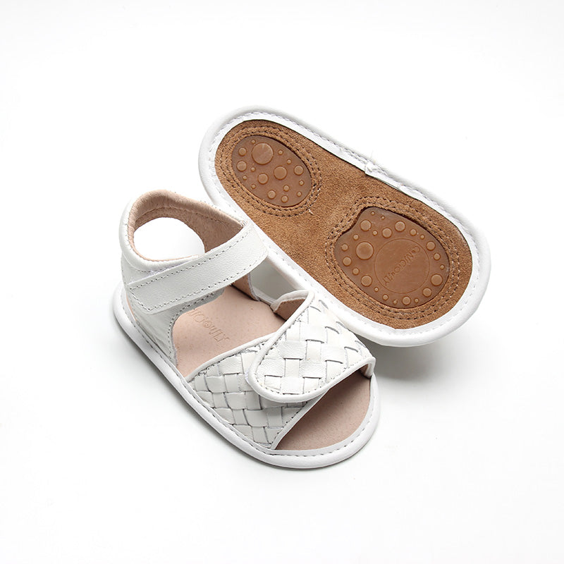 Leather Woven Sandal | Color 'Cotton' | Soft Sole  Consciously Baby   