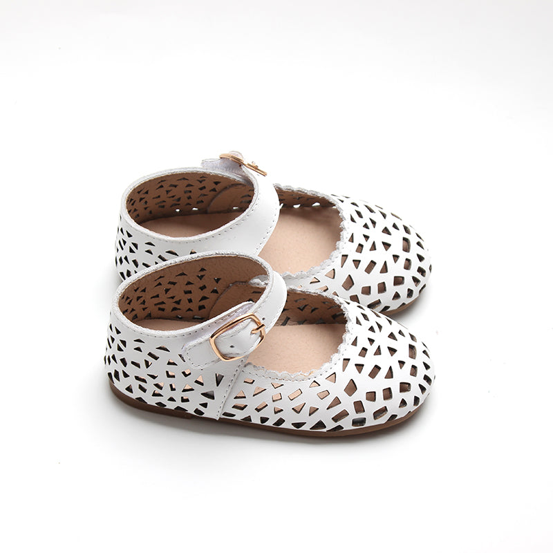 Leather Boho Mary Janes | Color 'Cotton'  Consciously Baby   