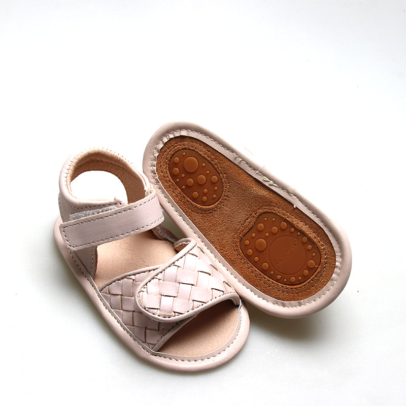 Leather Woven Sandal | Color 'Dusty Pink' | Soft Sole  Consciously Baby   