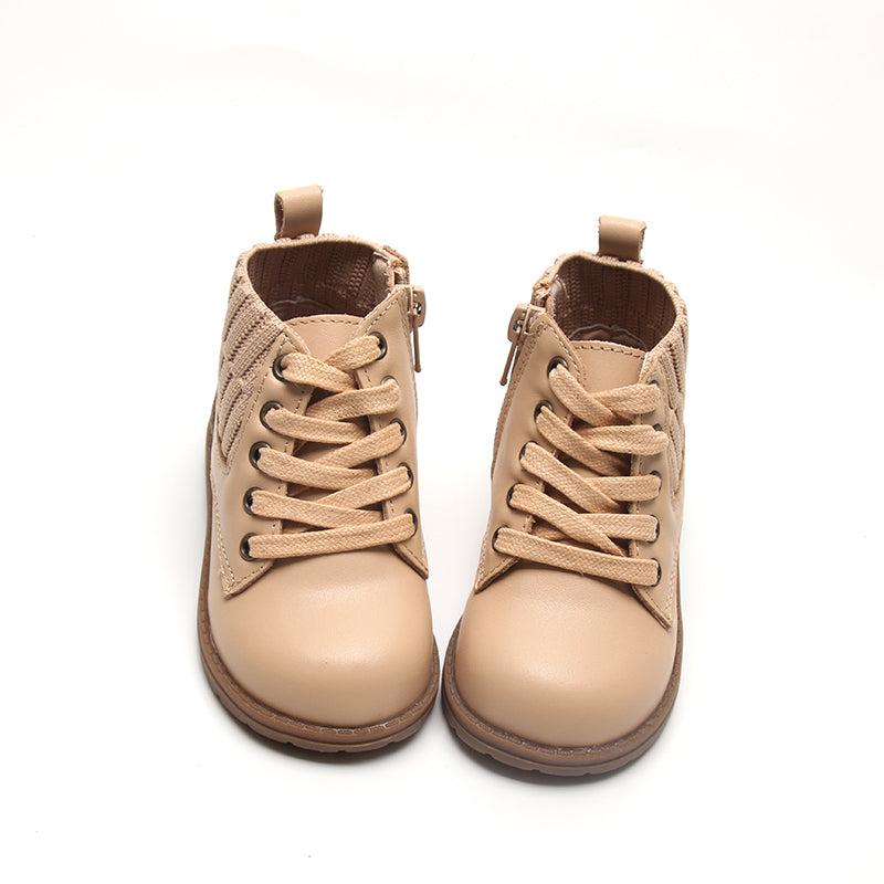 Leather Knit Combat Boot | Color 'Honey'