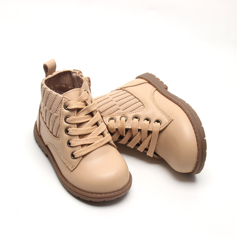 Leather Knit Combat Boot | Color 'Honey'  Consciously Baby 5 (Hard Sole)  