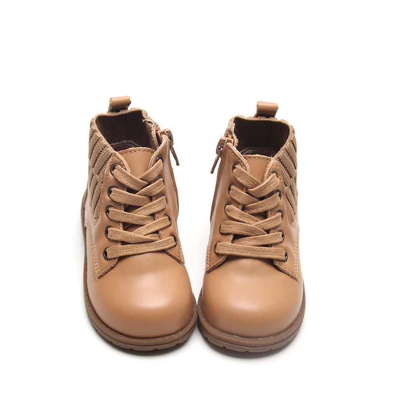 Leather Knit Combat Boot | Color 'Tan'  Consciously Baby   