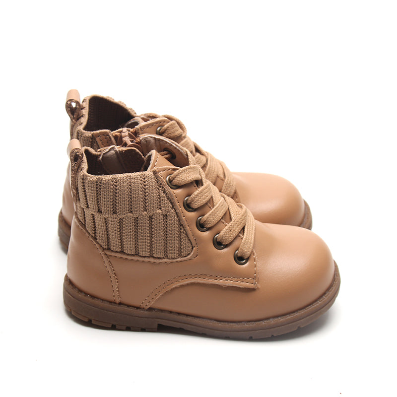 Leather Knit Combat Boot | Color 'Tan'