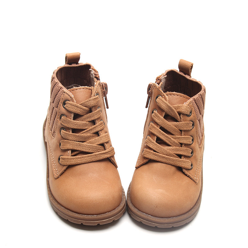 Leather Knit Combat Boot | Color 'Sand'  Consciously Baby   