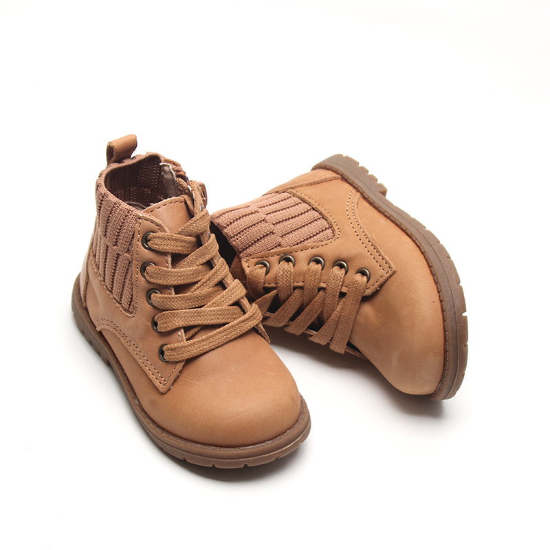 Leather Knit Combat Boot | Color 'Sand'  Consciously Baby 5 (Hard Sole)  