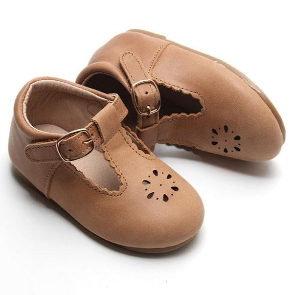 Leather Petal T-Bar | Color 'Aged Camel' | Hard Sole  Consciously Baby 5 (12 - 18 months)  