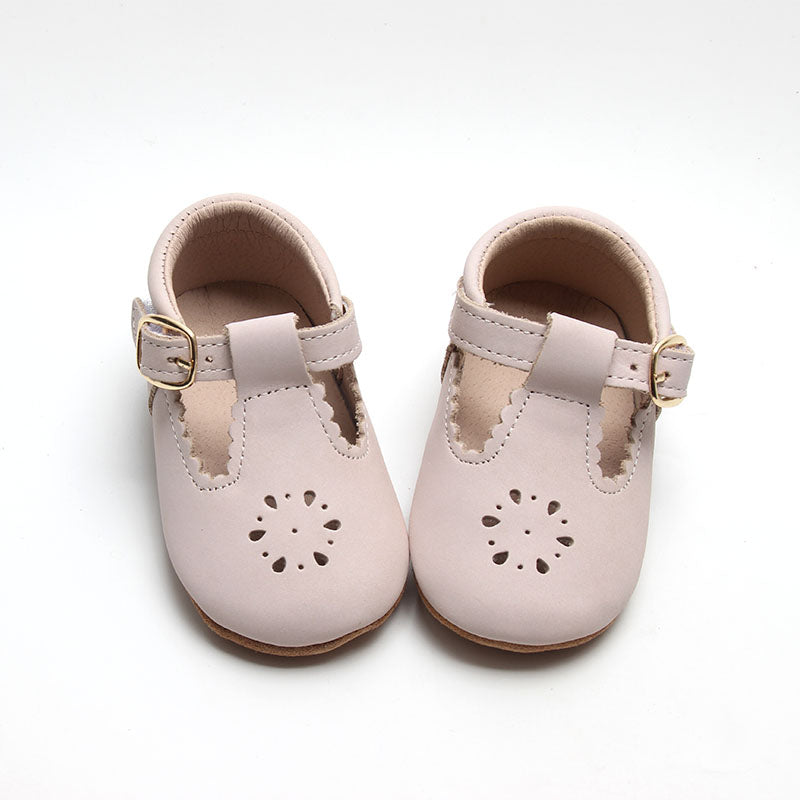 Leather Petal T-Bar | Color 'Dusty Pink' | Soft Sole  Consciously Baby   