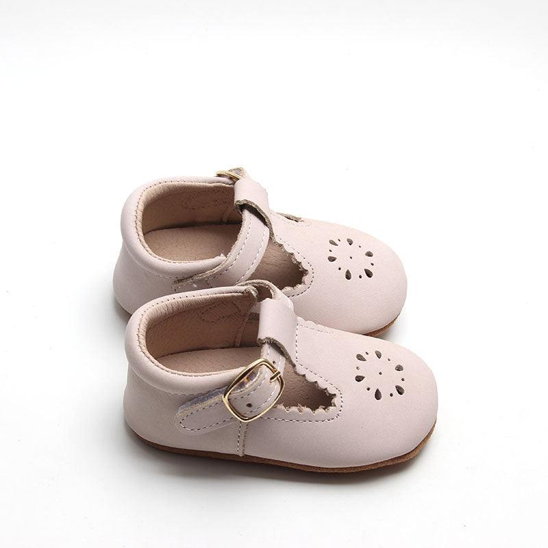 Leather Petal T-Bar | Color 'Dusty Pink' | Soft Sole  Consciously Baby   