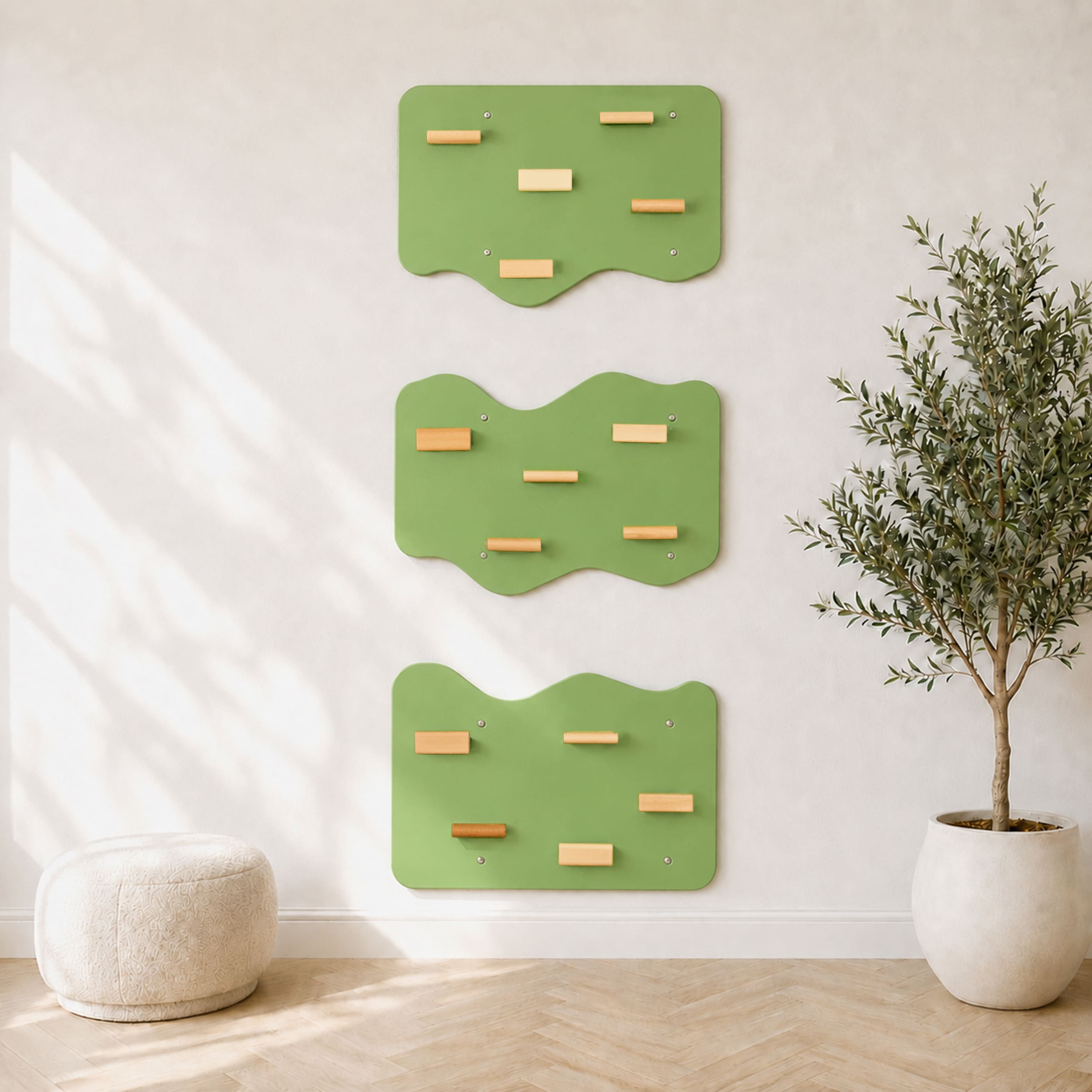 Indoor Rock Wall with Cloud-Shaped Panels & Wooden Climbing Holds for Kids 3-10