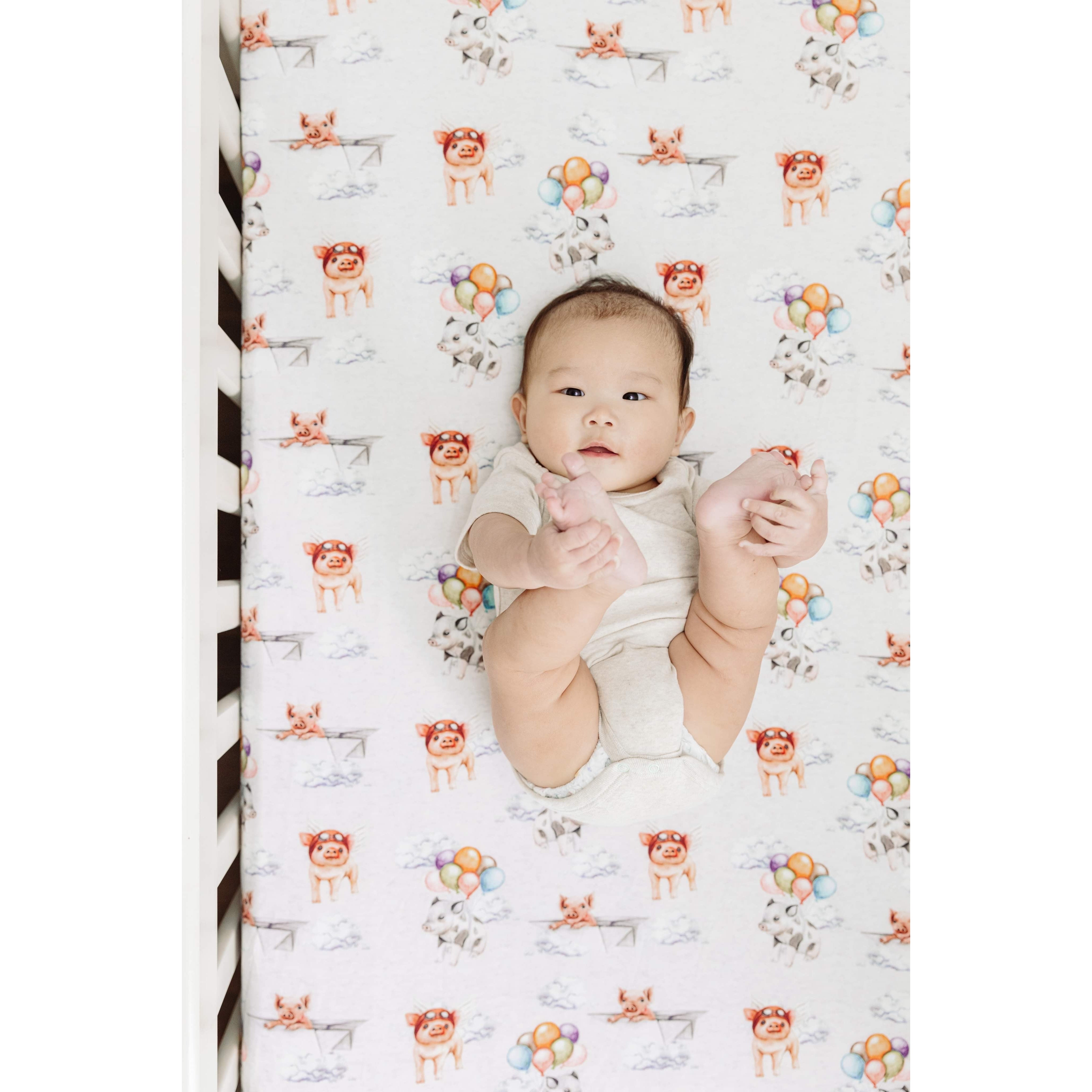 When Pigs Fly Fitted Crib Sheet Bedding kindthing   