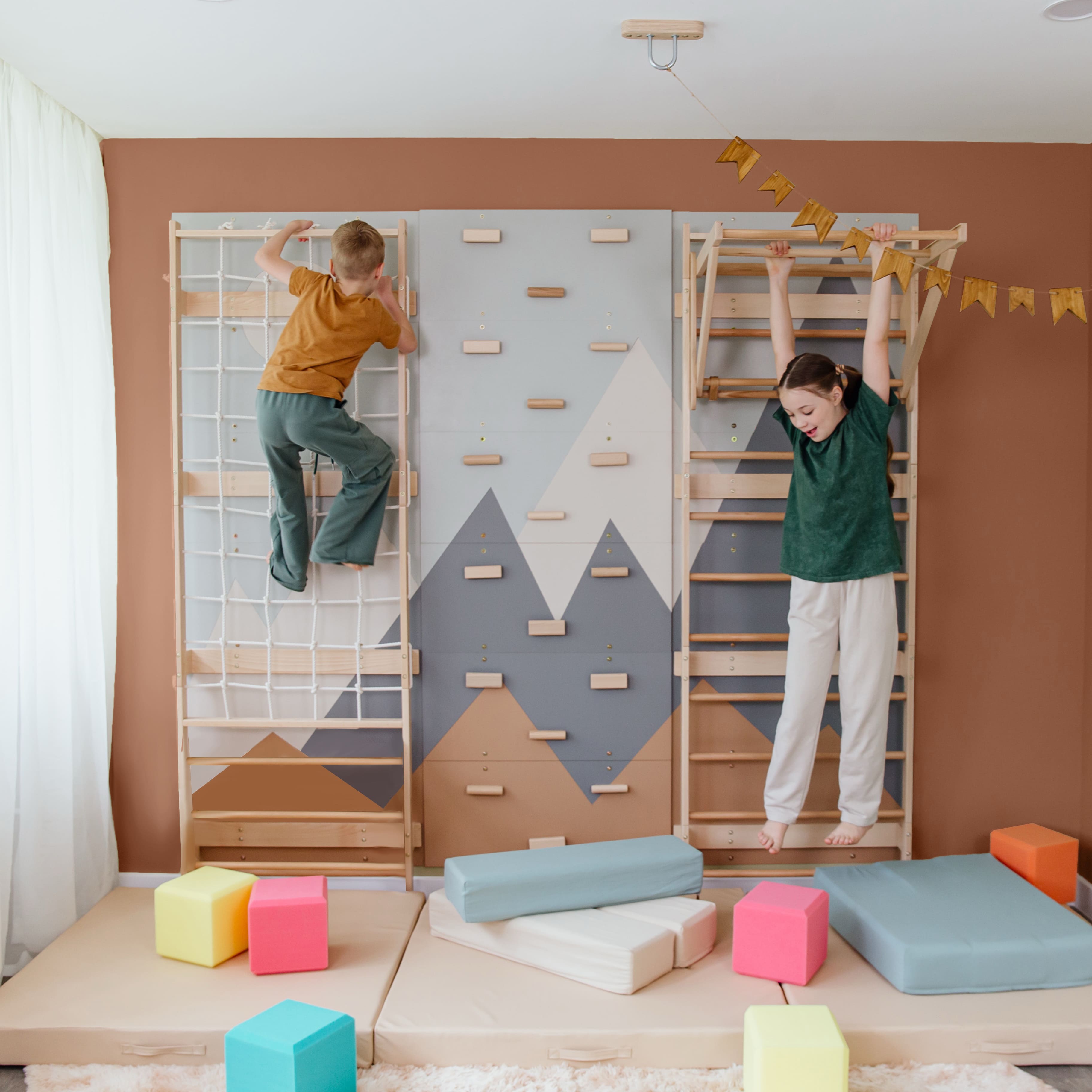 Wood and Hearts 3-in-1 Swedish Ladder Wall Gym for Kids 3+