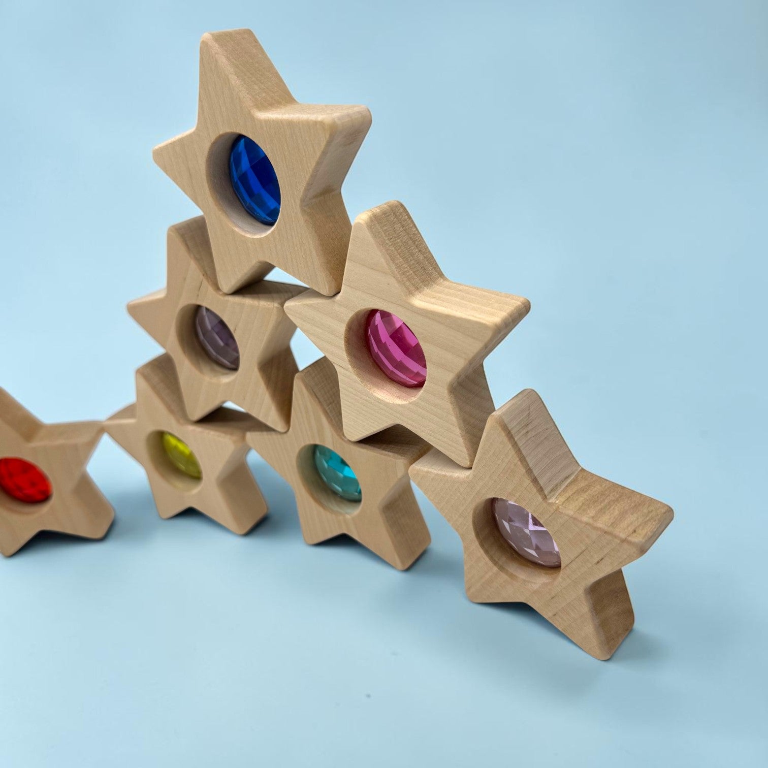 **Pre-Order (Ships in 2–3 Weeks)**12 PCS Wooden Gemmed Stars Blocks Set