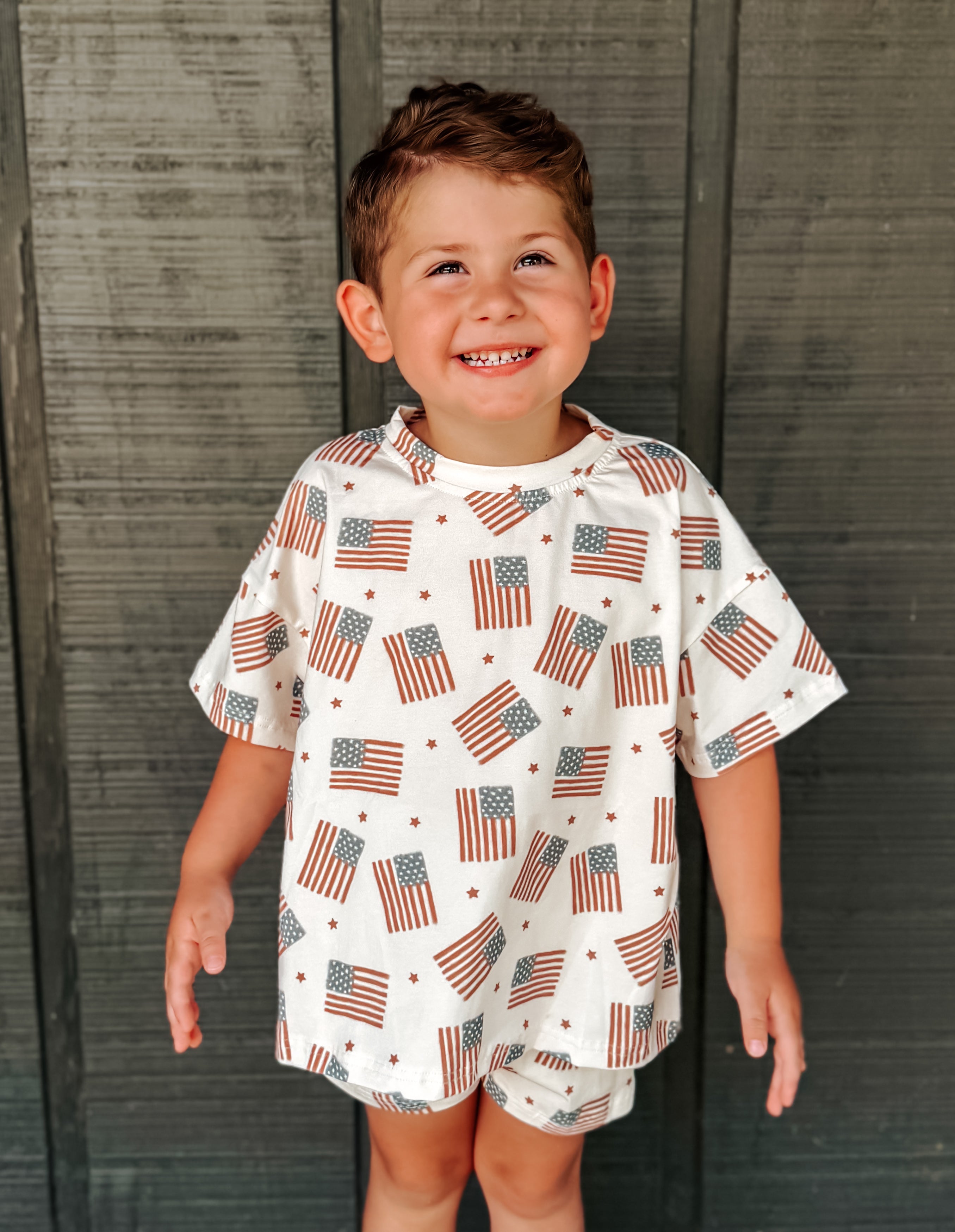 4th of July Flag Print Shorts Set - optional custom embroidery *Size 6 left