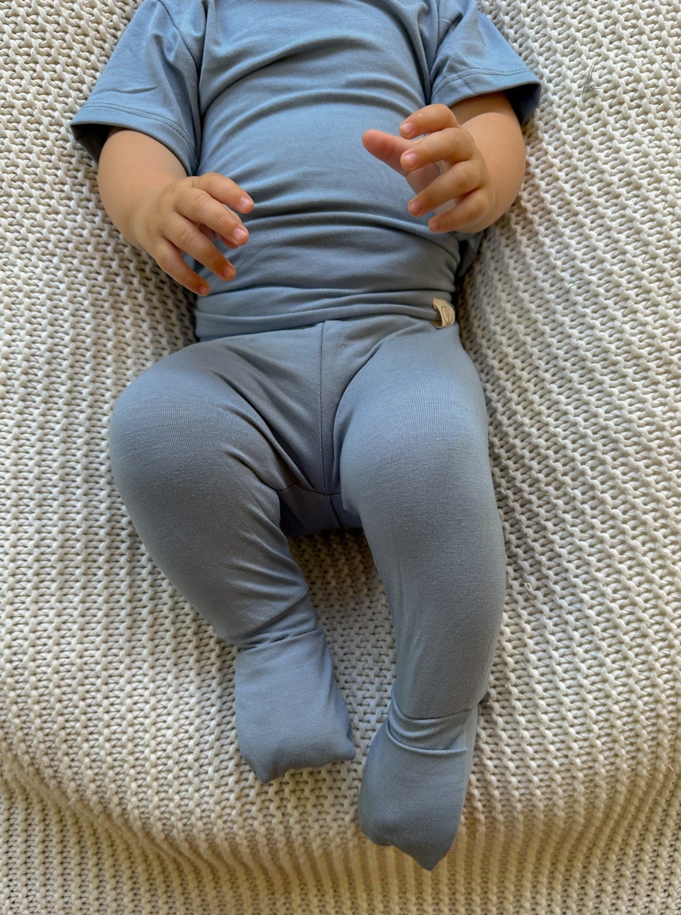 Fold Over Footie Leggings | Dusty Blue | Luxury Bamboo