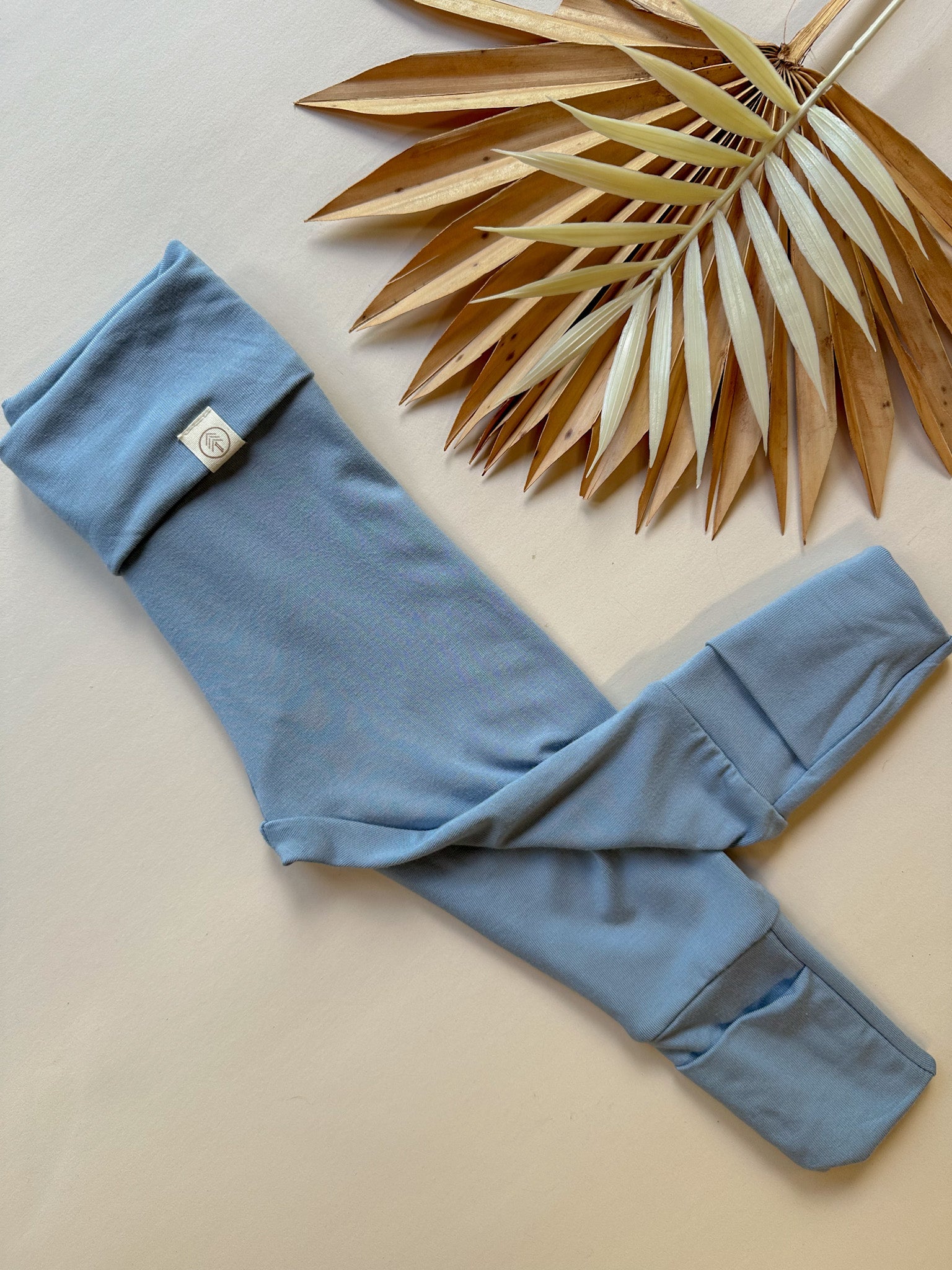 Fold Over Footie Leggings | Dusty Blue | Luxury Bamboo