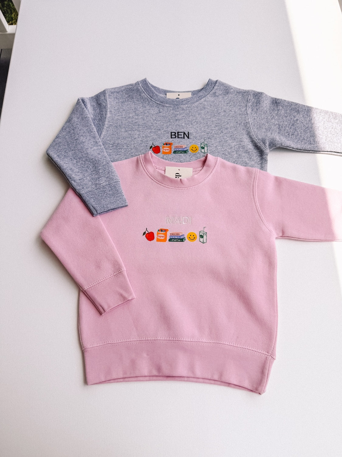 school day crewneck + custom embroidery