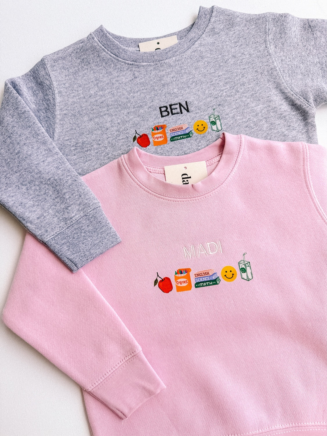 school day crewneck + custom embroidery