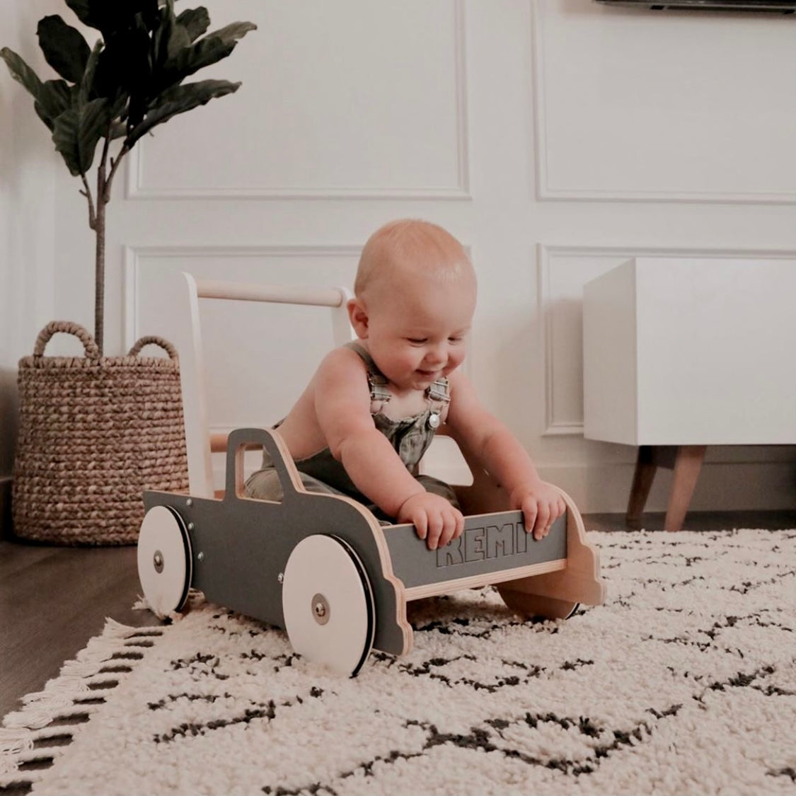 Luma Buggy: Charcoal Gray Truck Handcrafted Baby Wooden Push Walker Cart  Luma Goods Co.   