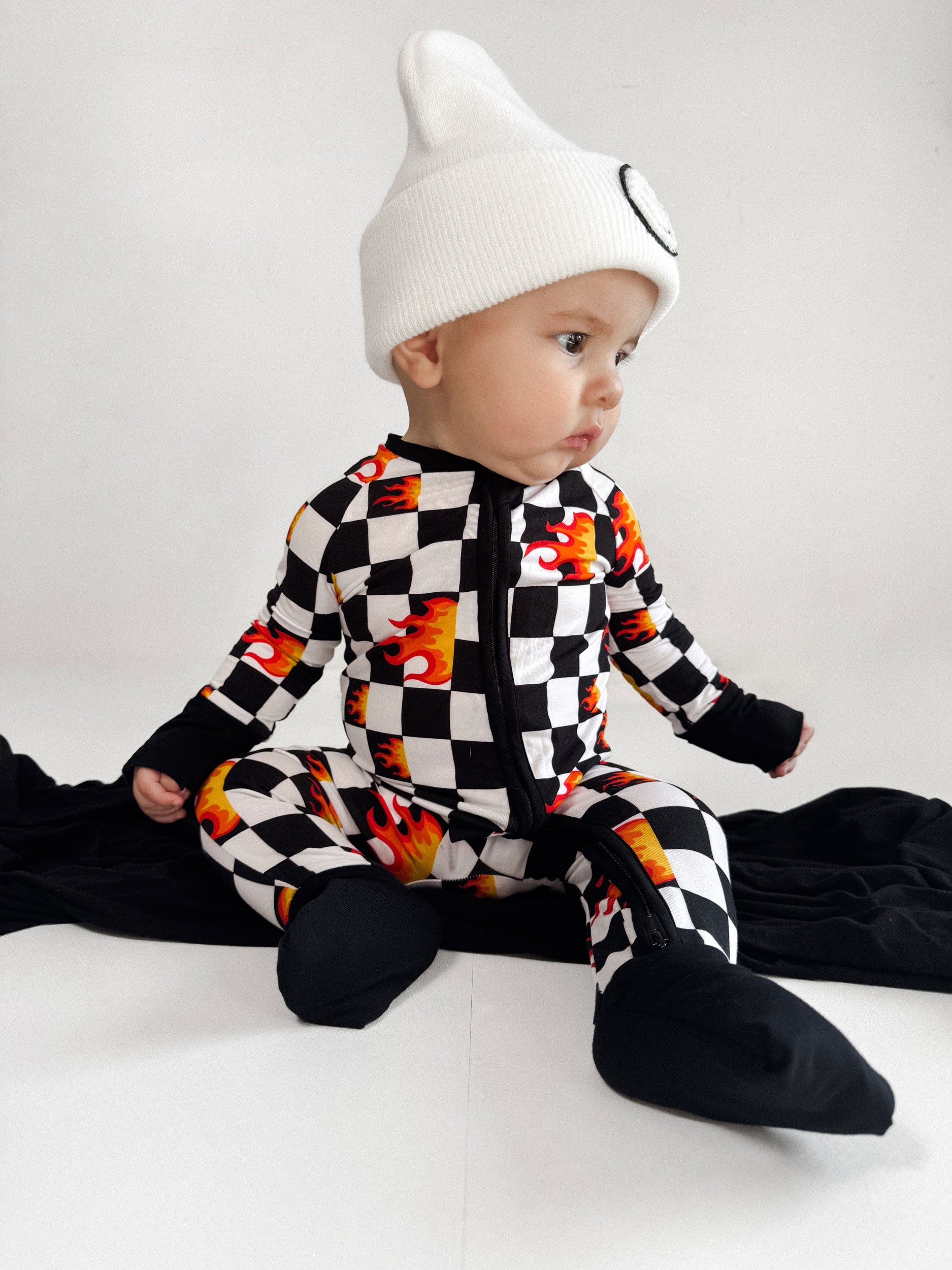 Bamboo Zip Romper | Checker Blaze