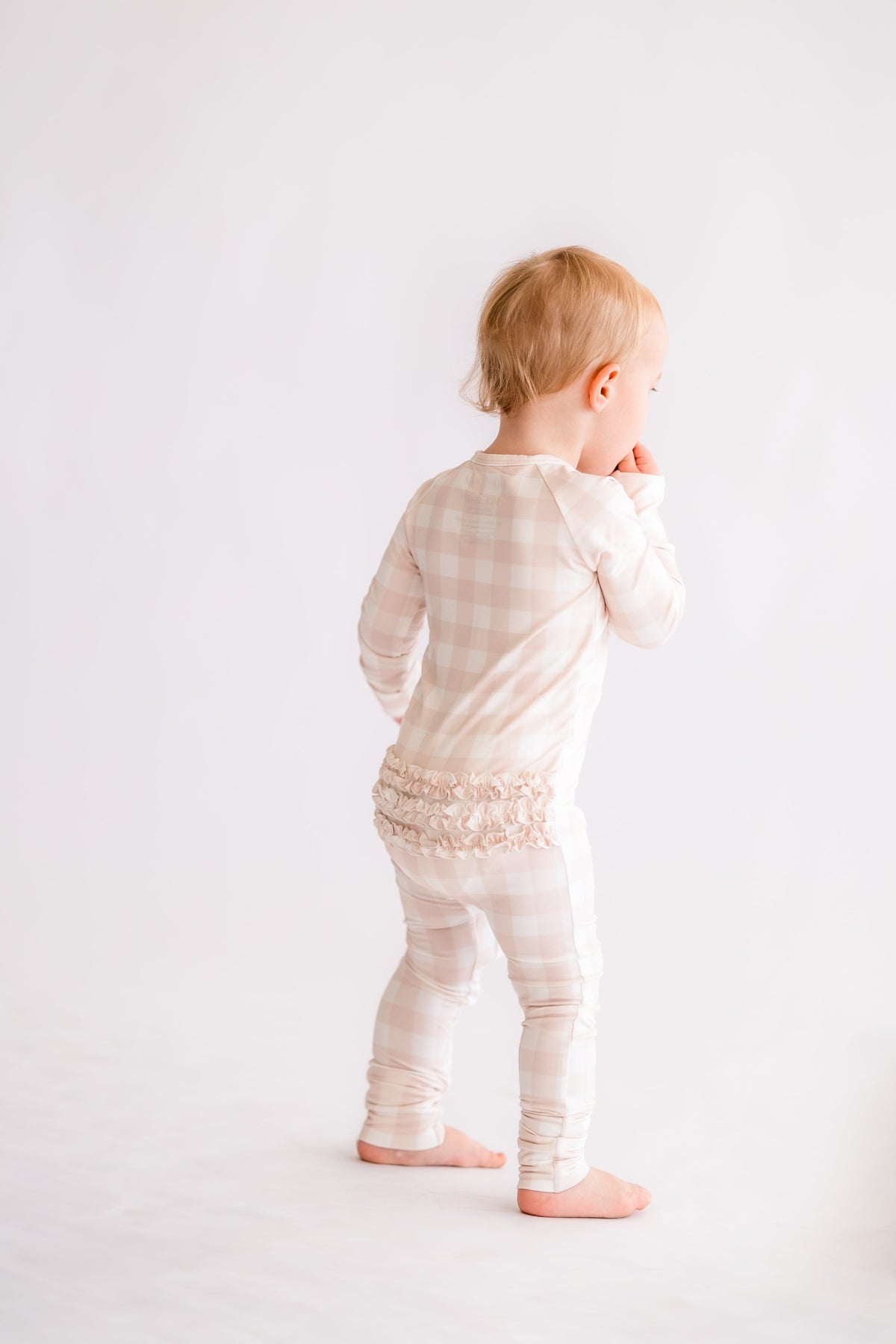 Neutral Gingham Ruffle Bamboo Zippy