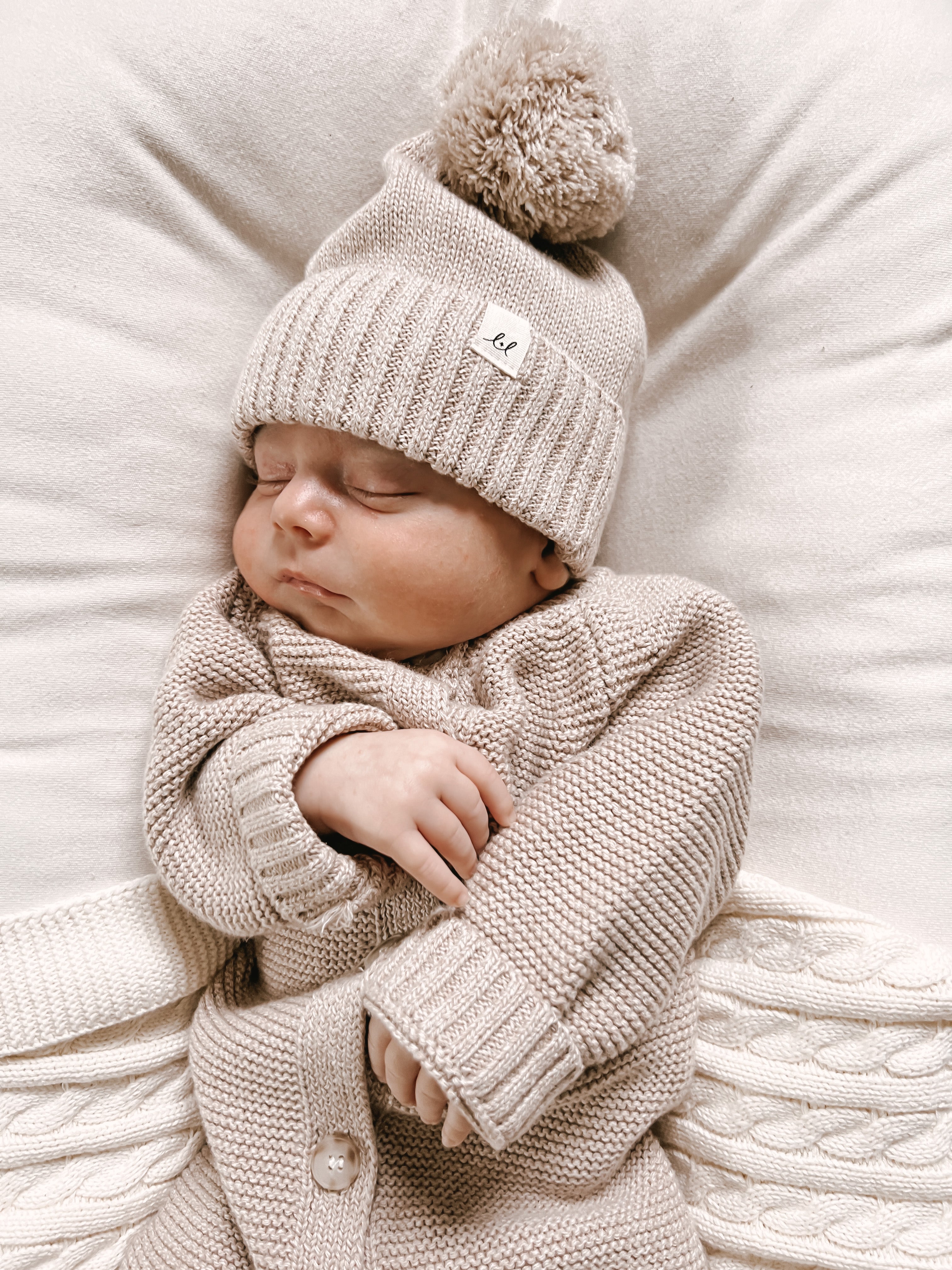 Luna + Luca Pom Beanie - Heather Beige  Luna + Luca   