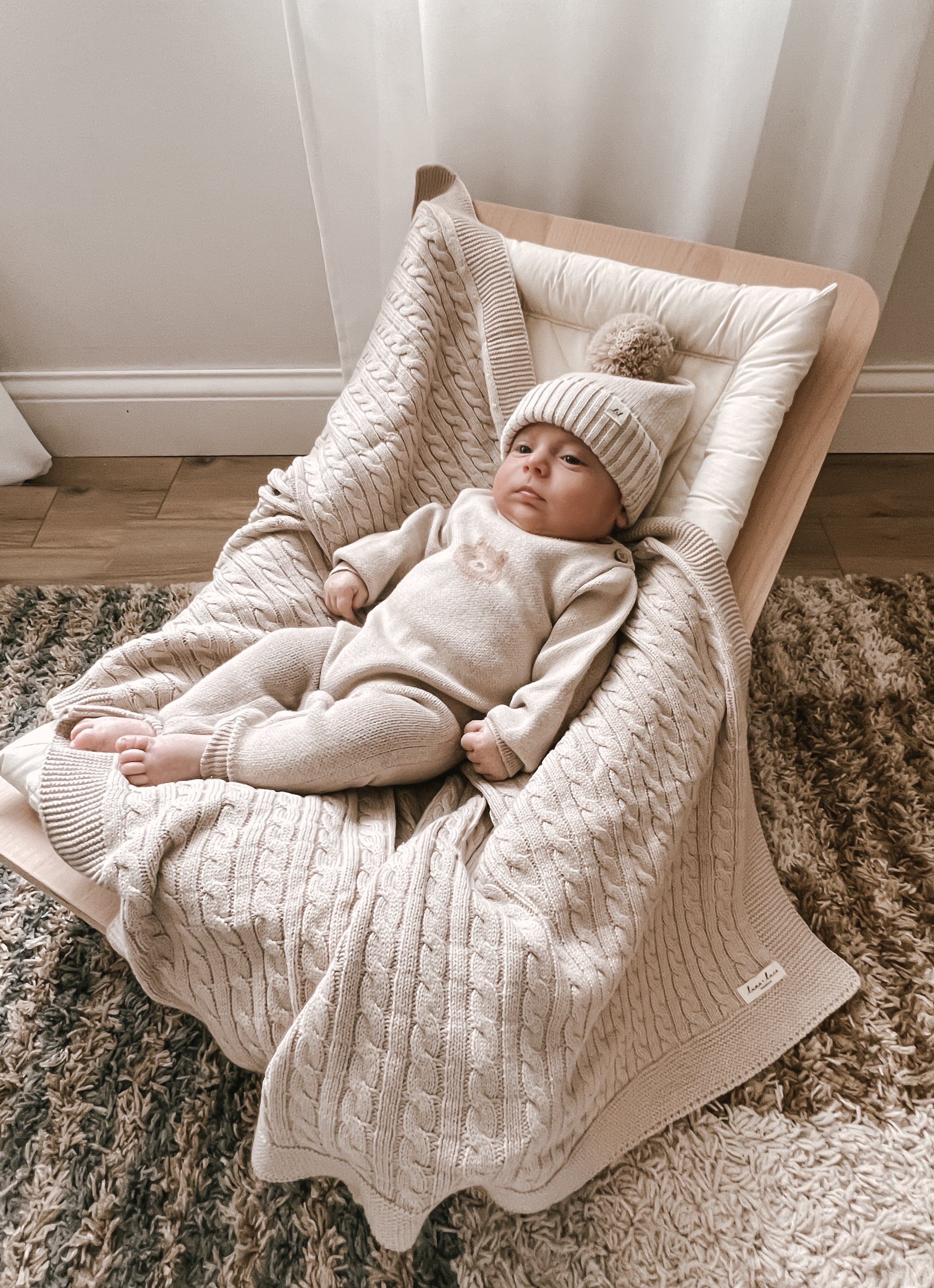 Luna + Luca Cable Knit Baby Blanket - Beige  Luna + Luca   