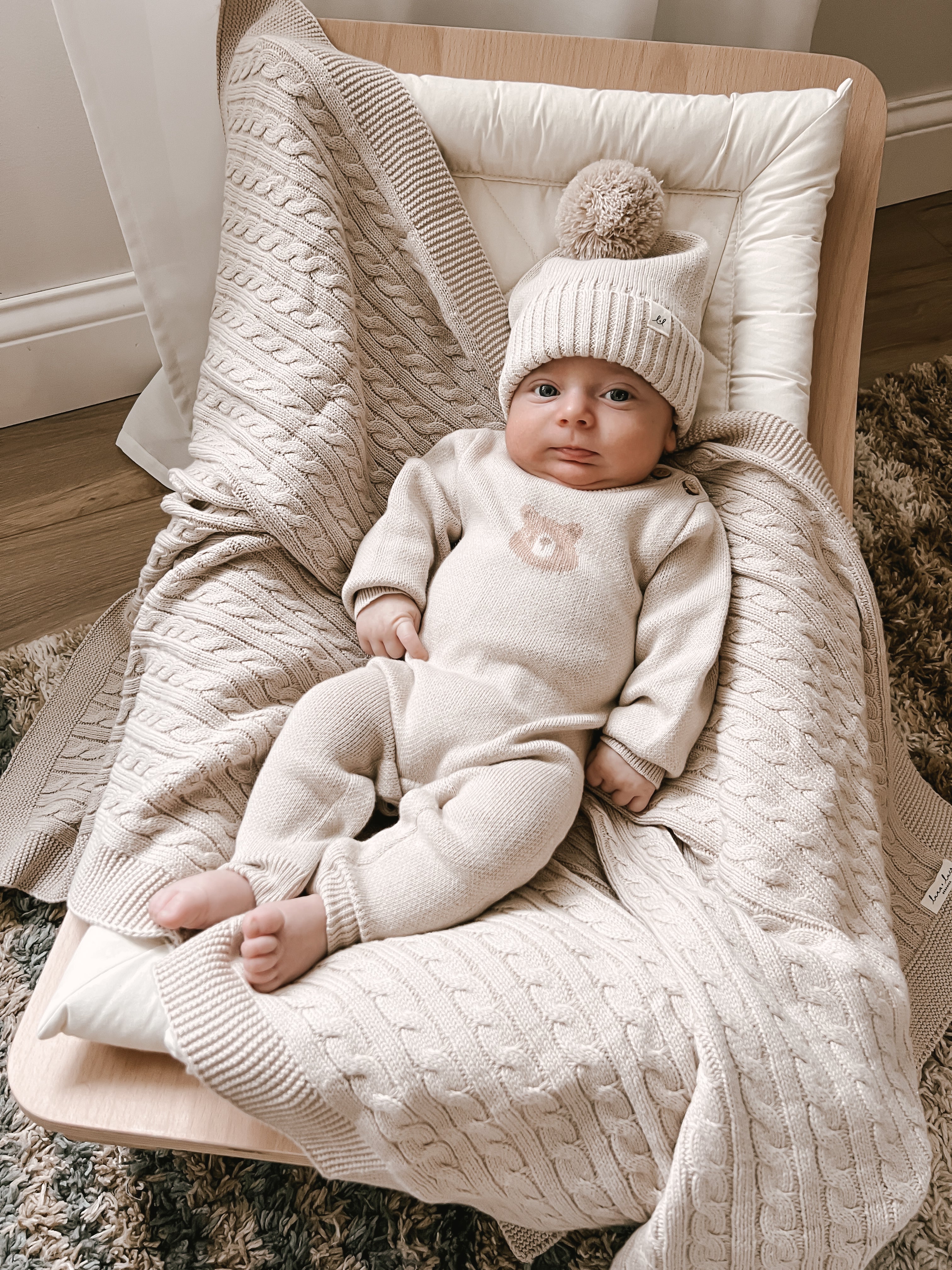 Luna + Luca Cable Knit Baby Blanket - Beige  Luna + Luca   