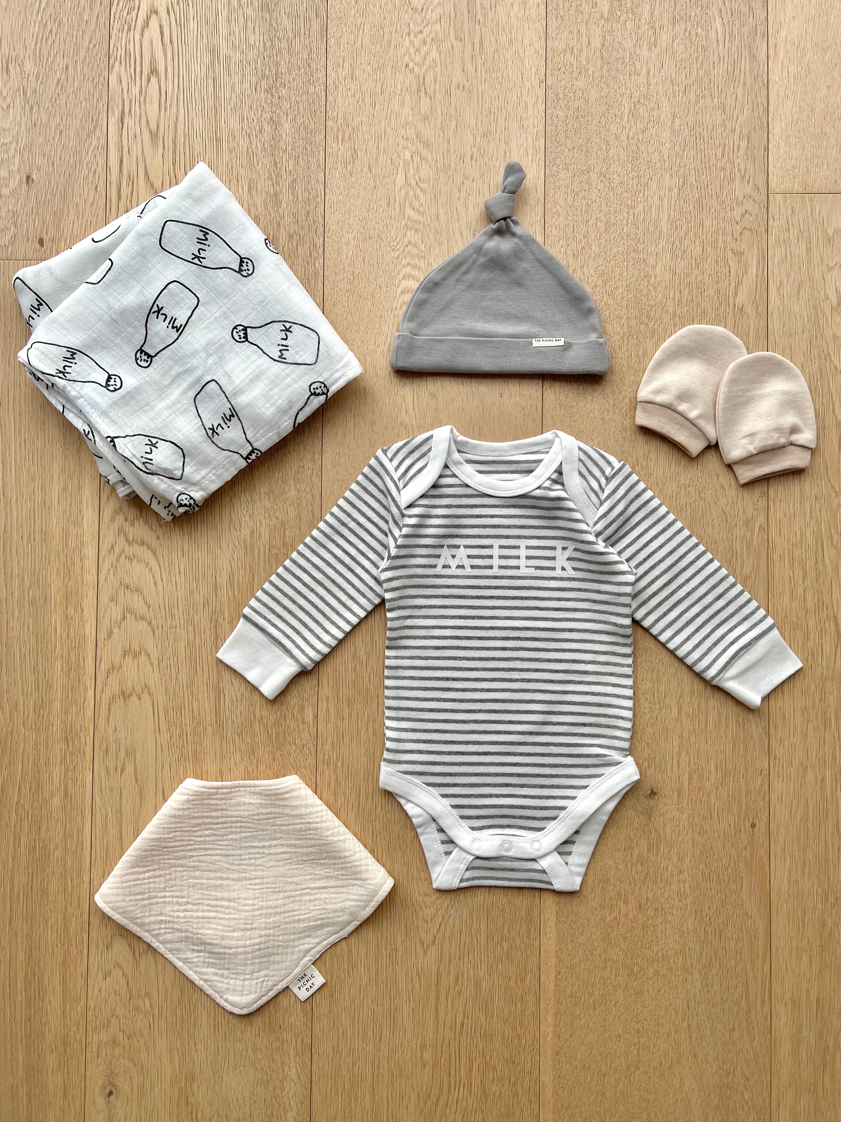 Stripe Organic Baby Gift Bundle Gray gift bundle set The picnic day   