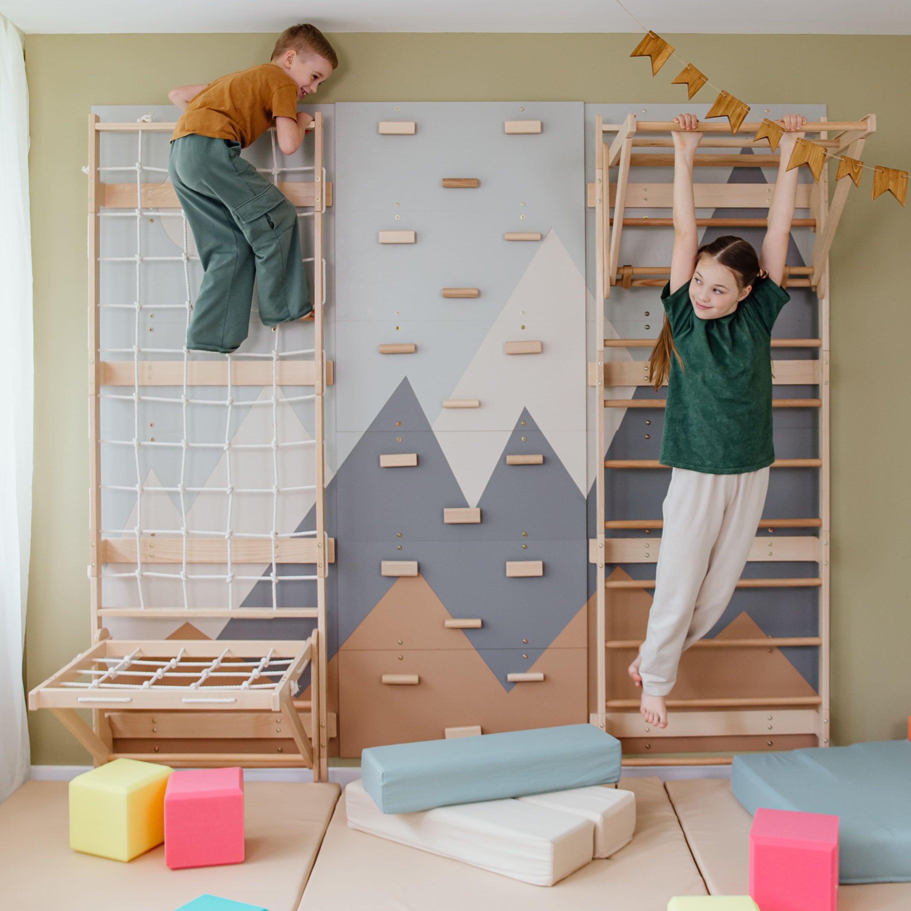 Wood and Hearts 3-in-1 Swedish Ladder Wall Gym for Kids 3+