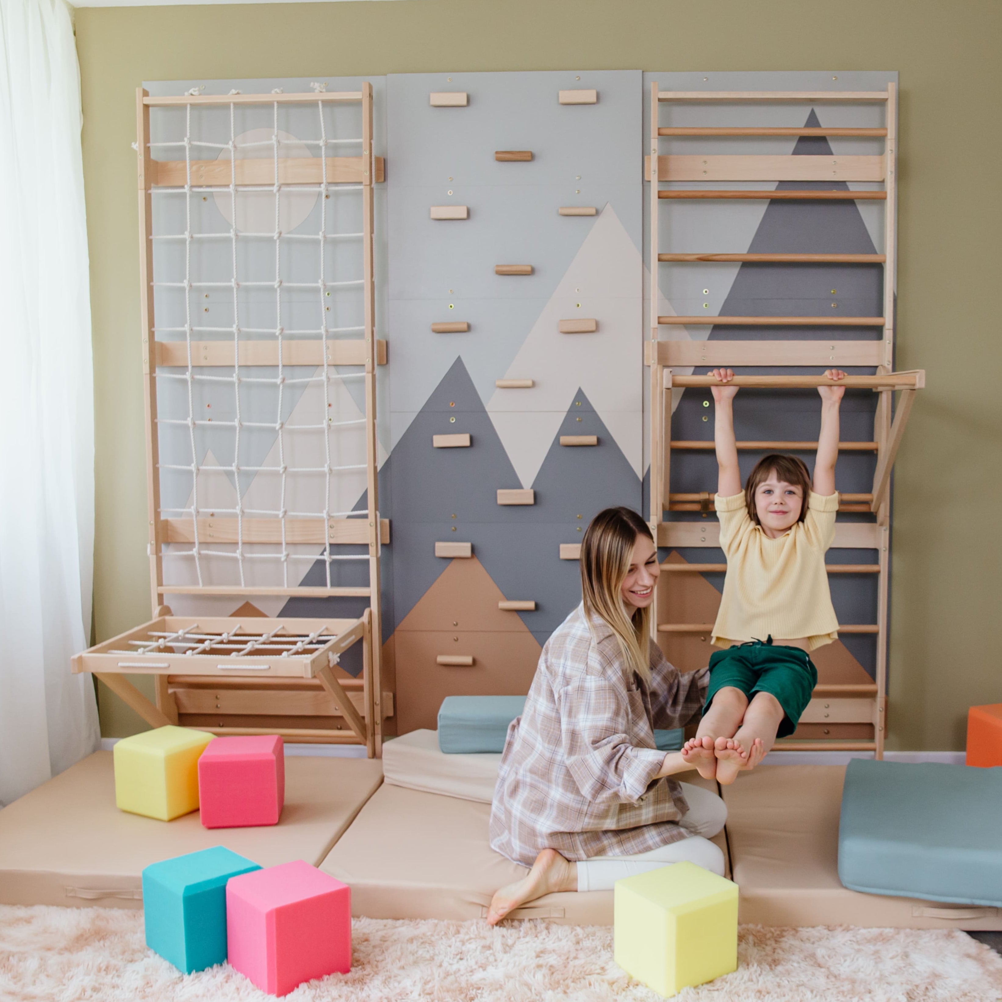 Wood and Hearts 3-in-1 Swedish Ladder Wall Gym for Kids 3+