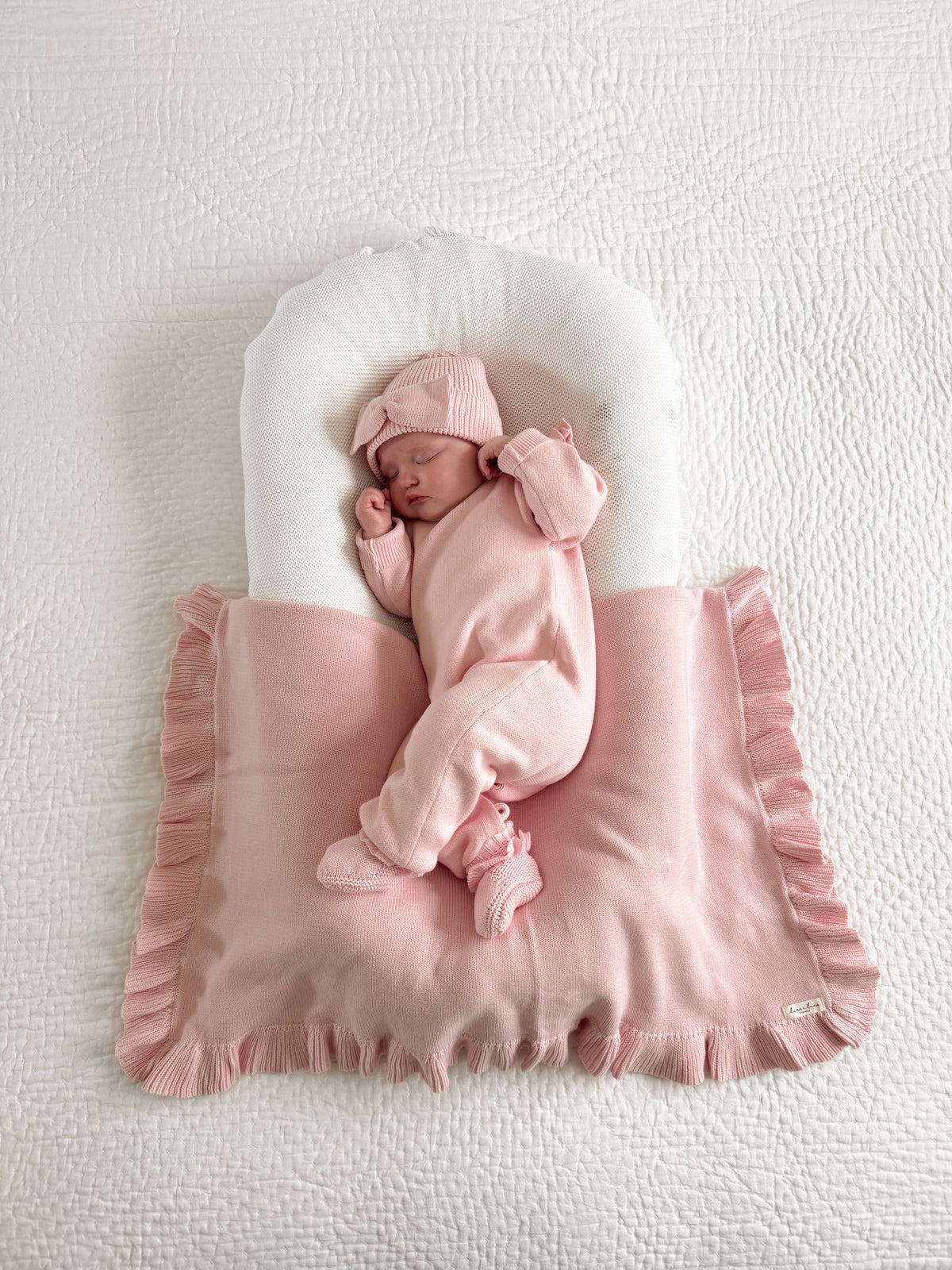 Classic Bow Beanie - Powder Pink