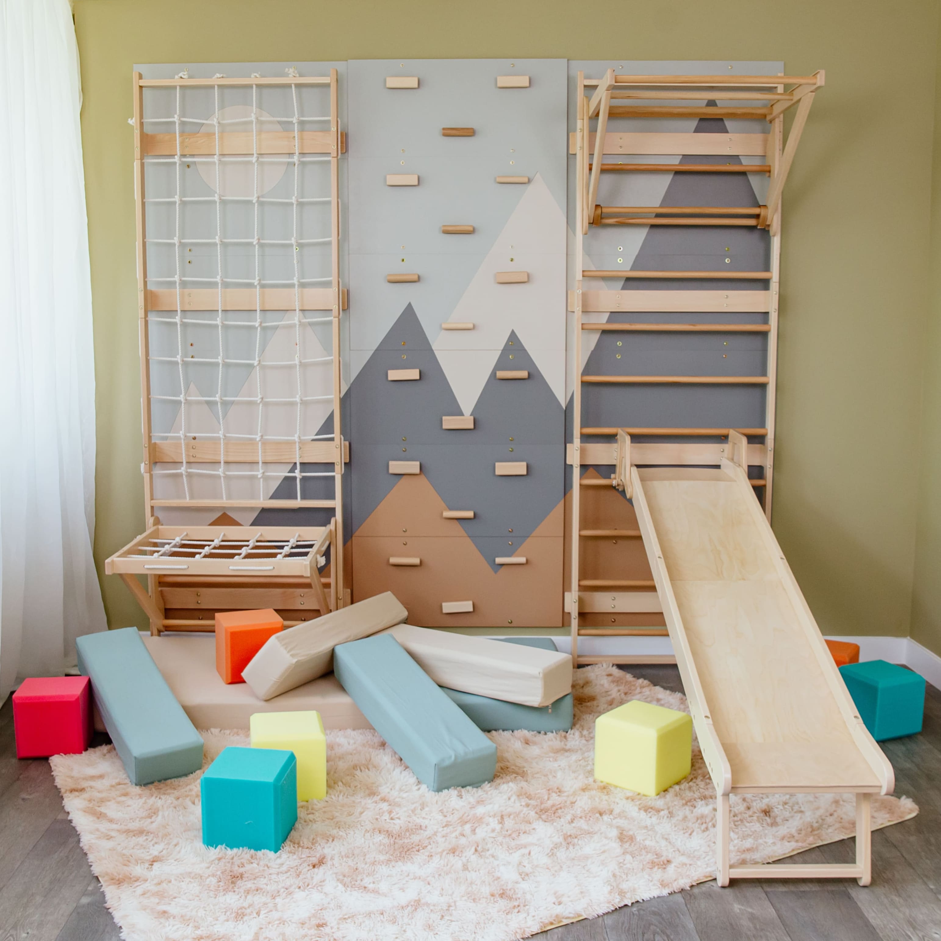 Wood and Hearts 3-in-1 Swedish Ladder Wall Gym for Kids 3+