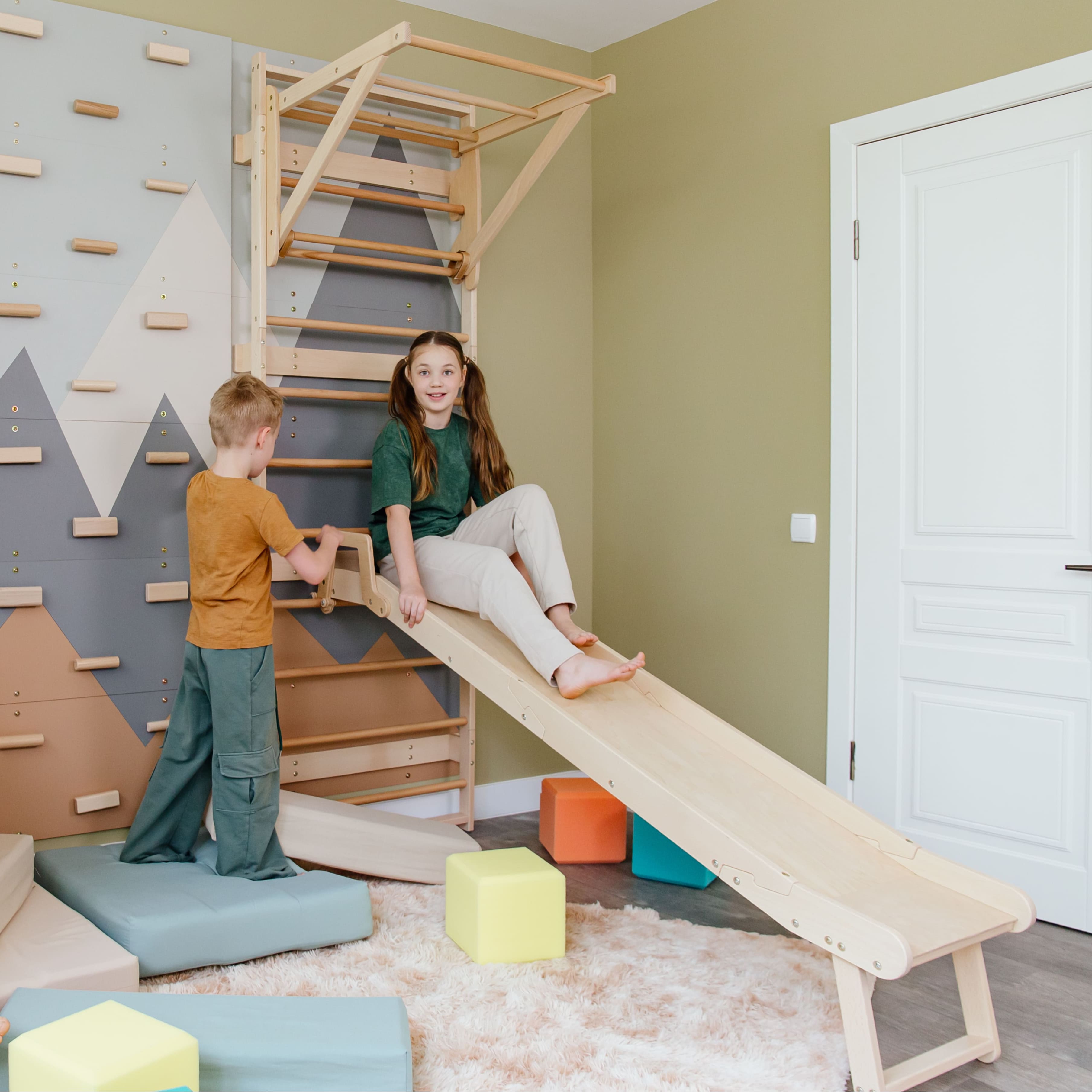 Wood and Hearts 3-in-1 Swedish Ladder Wall Gym for Kids 3+