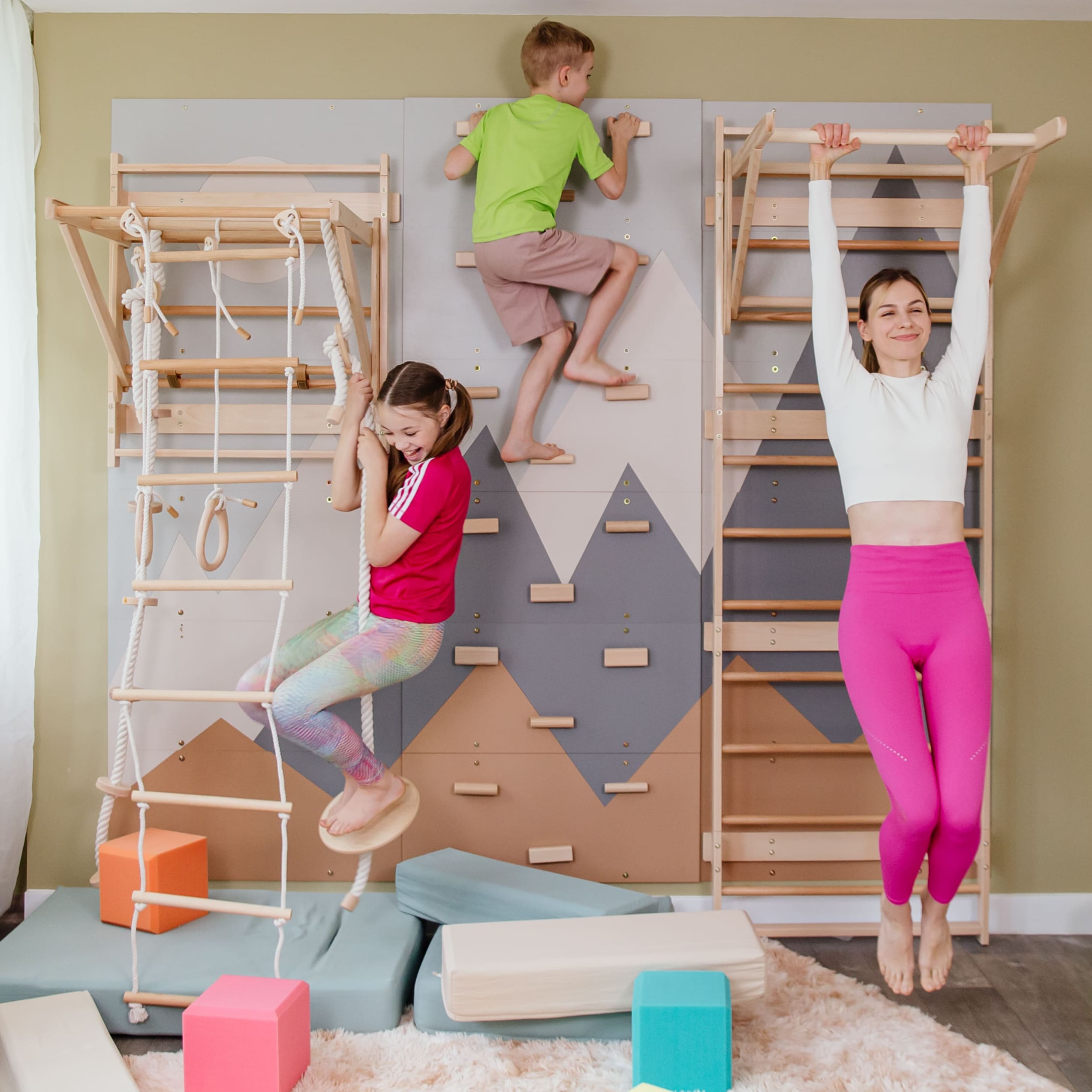 Wood and Hearts 3-in-1 Swedish Ladder Wall Gym for Kids 3+