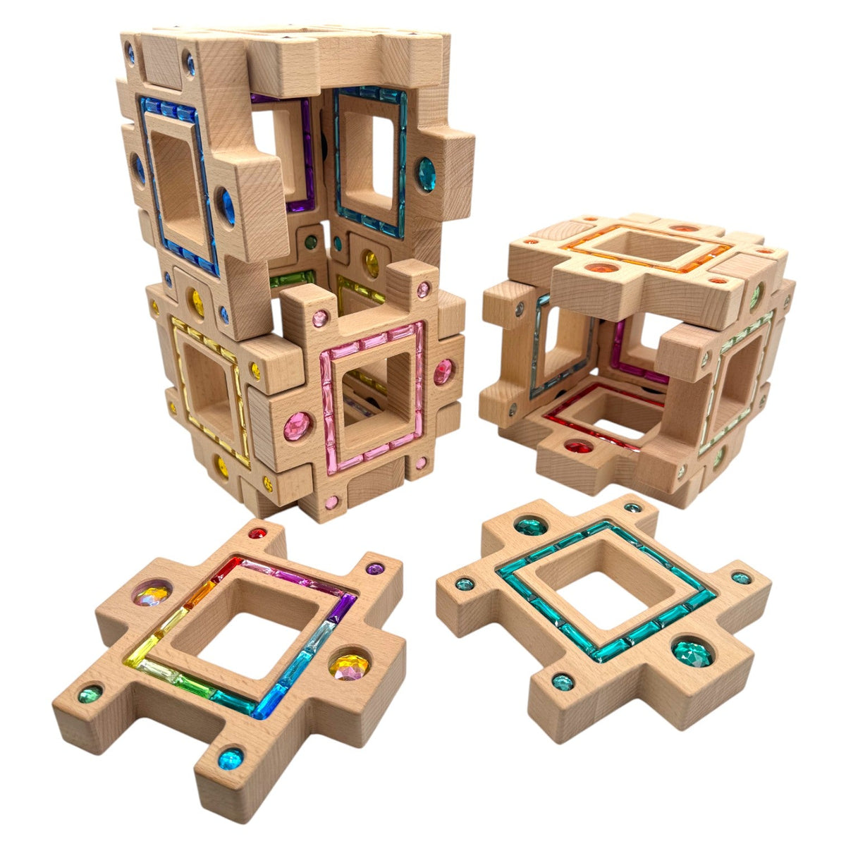 **Pre-order (Ships in 2-3 Weeks)** 16-Piece Large Wooden Gemlight Window Blocks with Storage Box