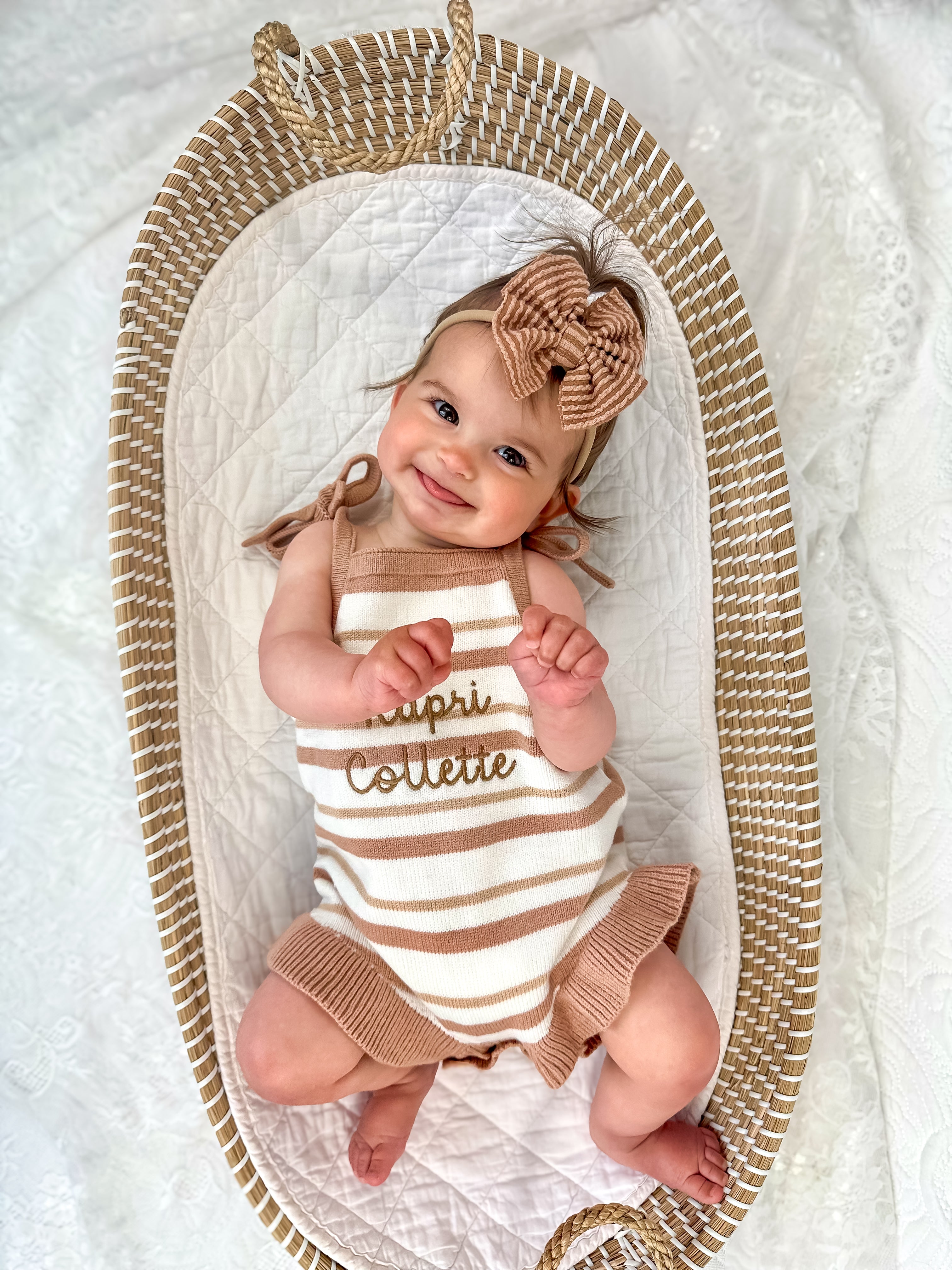 Custom Embroidered Striped Knit Tank Romper