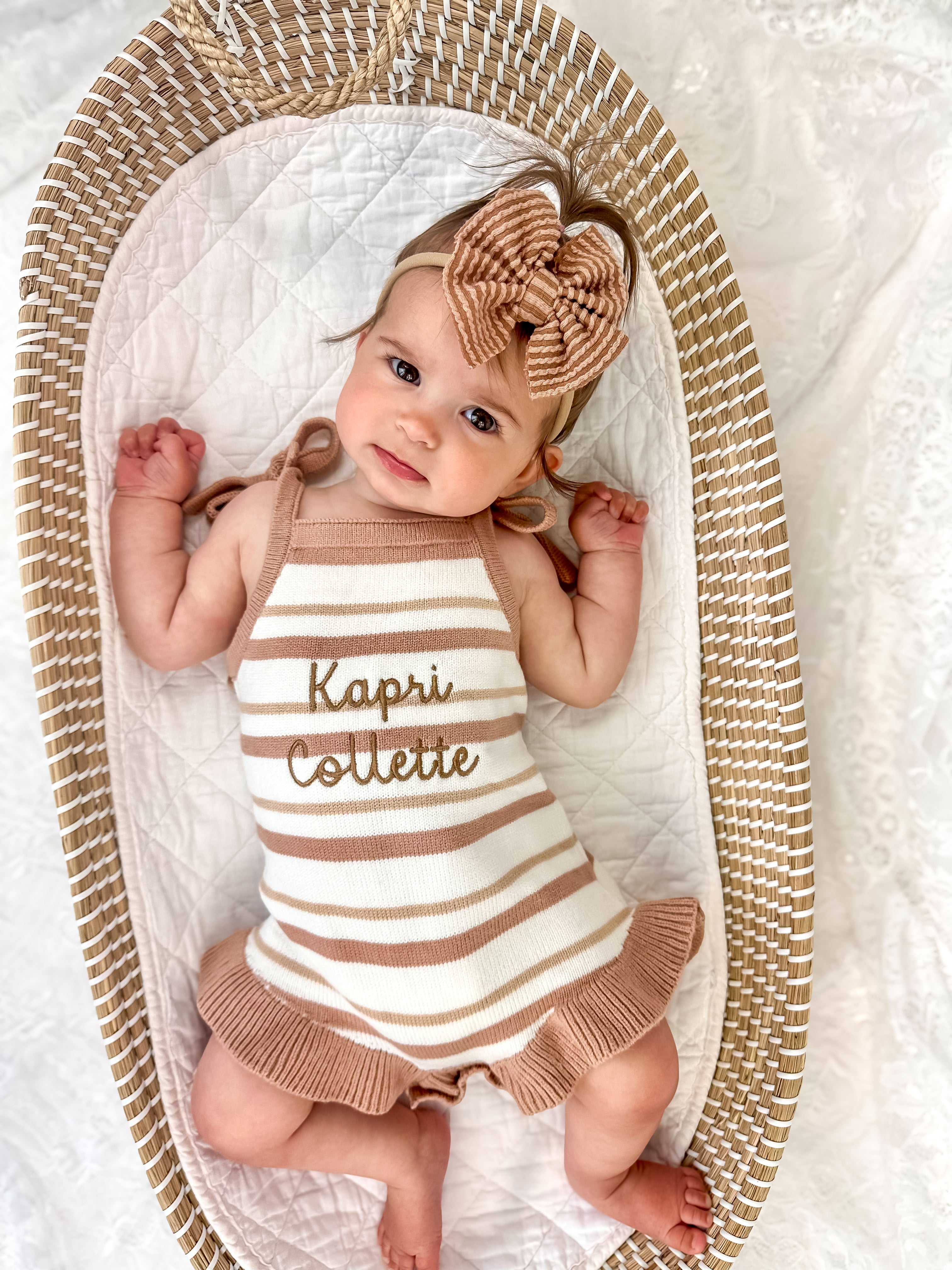 Custom Embroidered Striped Knit Tank Romper