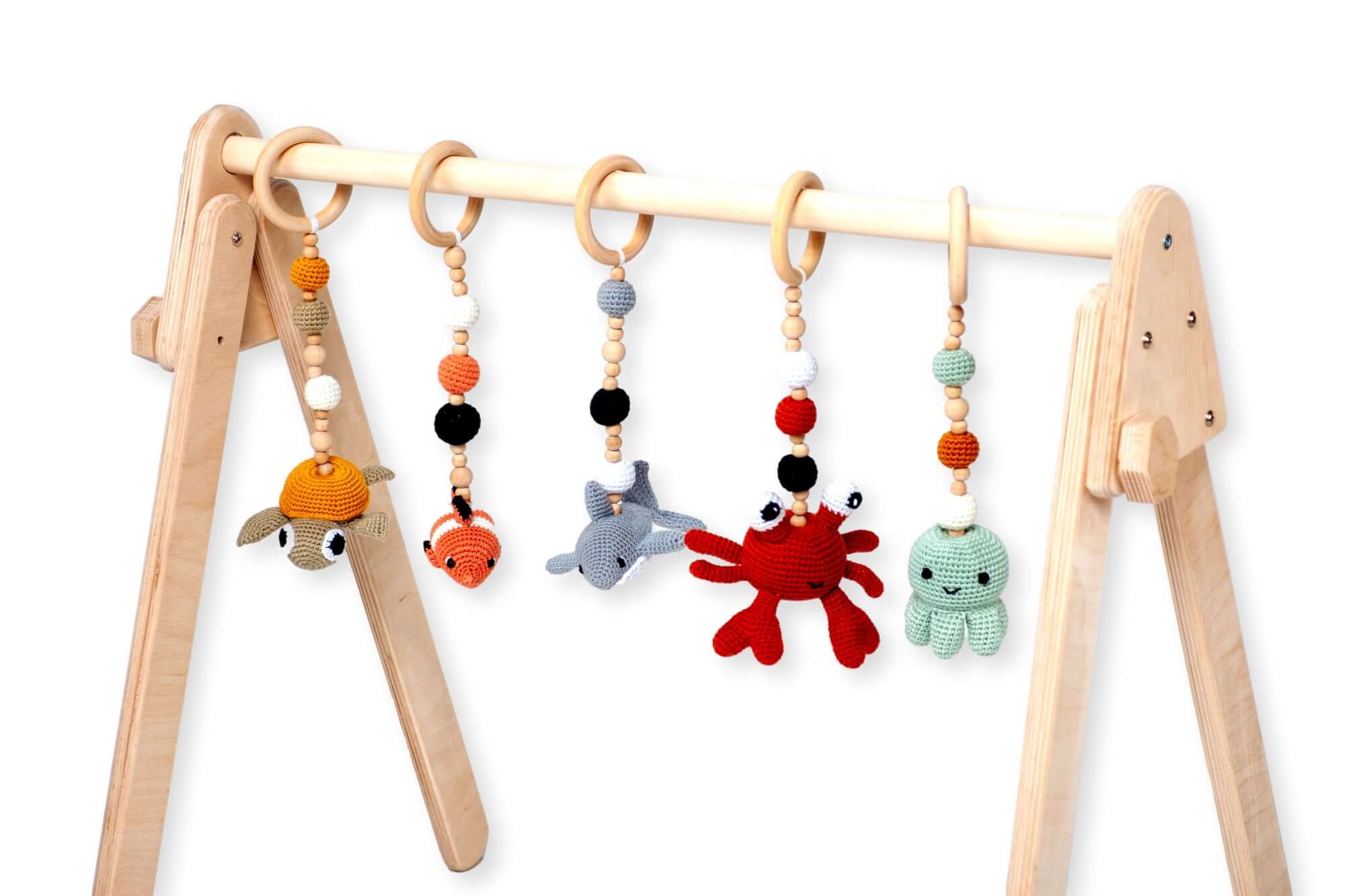 Montessori Baby Gym & Hanging Toys Set | Wooden Play Gym for Babies - Kidodido