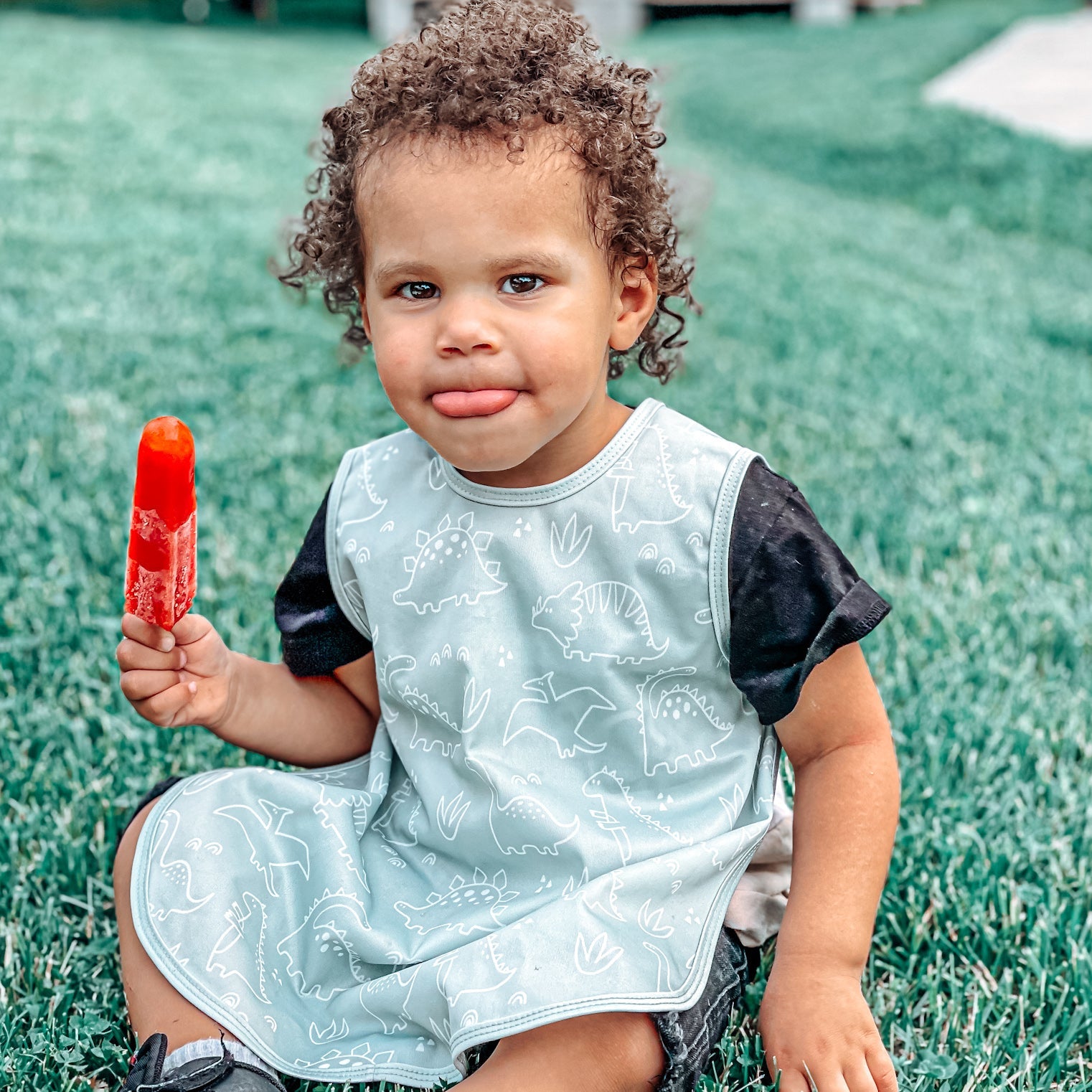 Dino Friends - Sage Bapron SALE **PRESCHOOL SIZE ONLY**