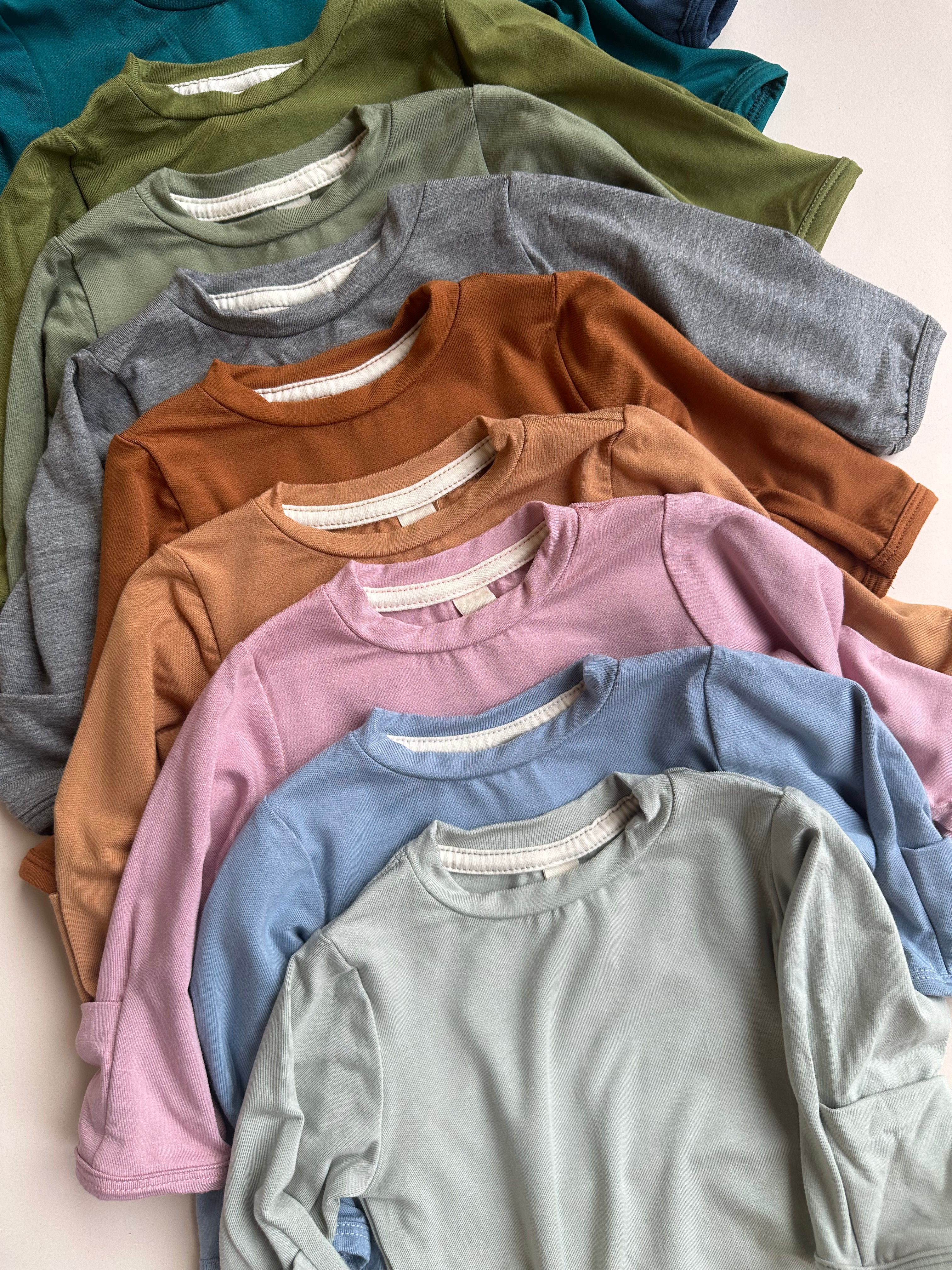 Long Sleeve Crew Neck Tee with Mittens | Baby & Toddler | Luxury Bamboo | Clay