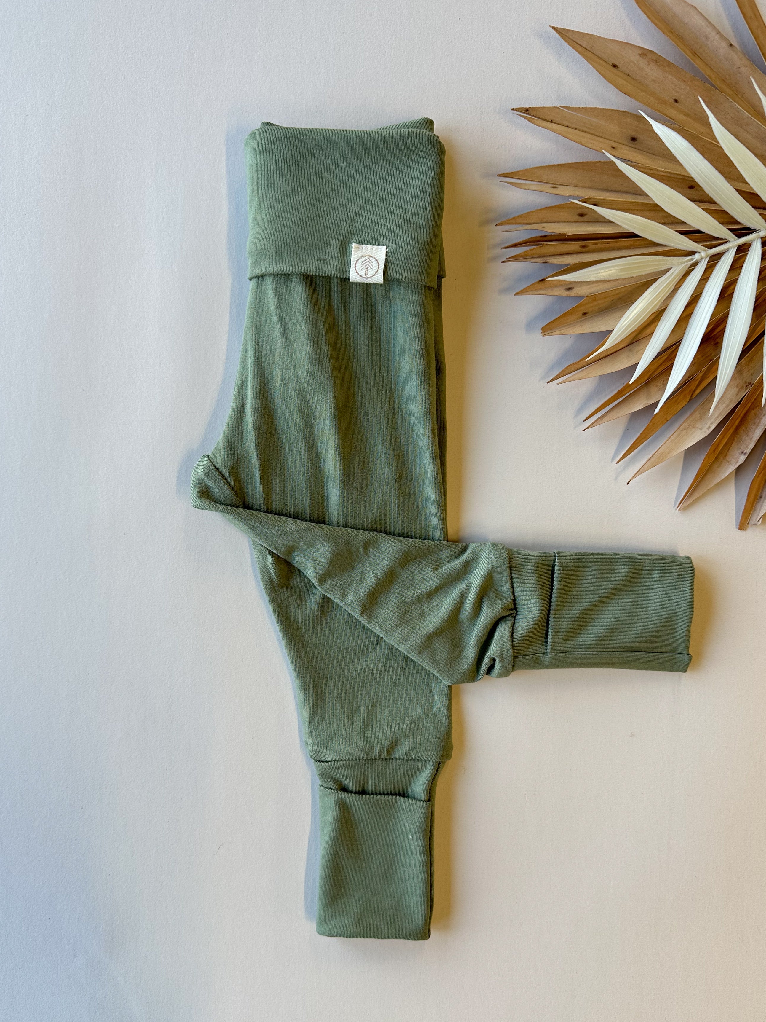 Fold Over Footie Leggings | Eucalyptus | Luxury Bamboo