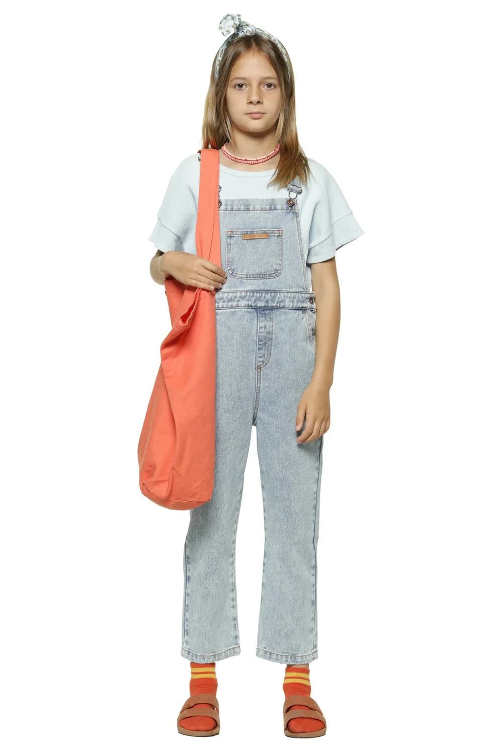 Unisex Dungarees w/ Green Logo - Washed Light Blue Denim - FINAL SALE