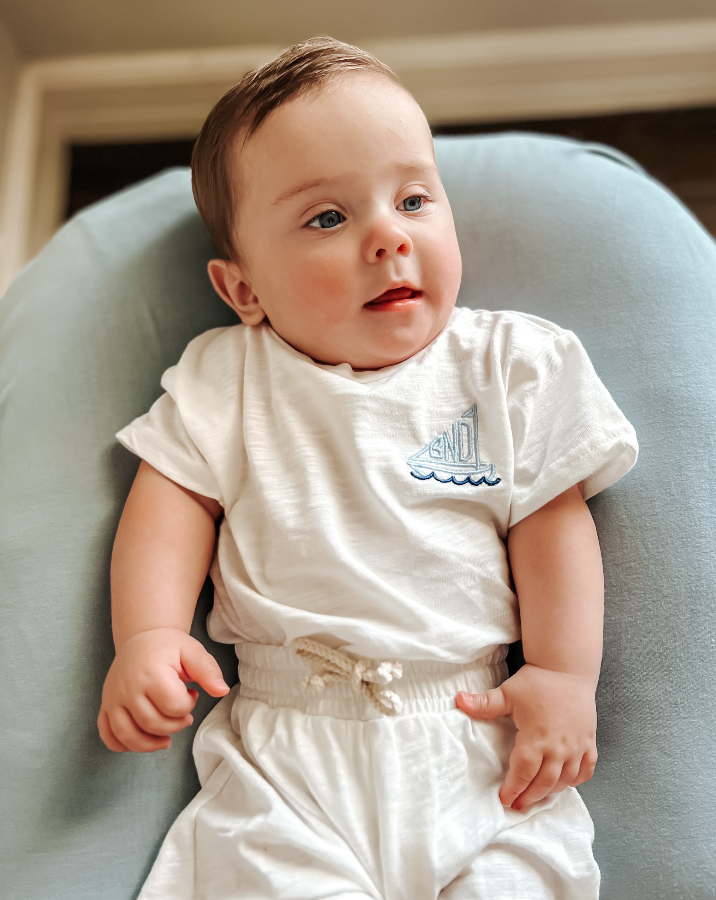 Custom Embroidered Sailboat Monogram Organic Cotton Shorts Set