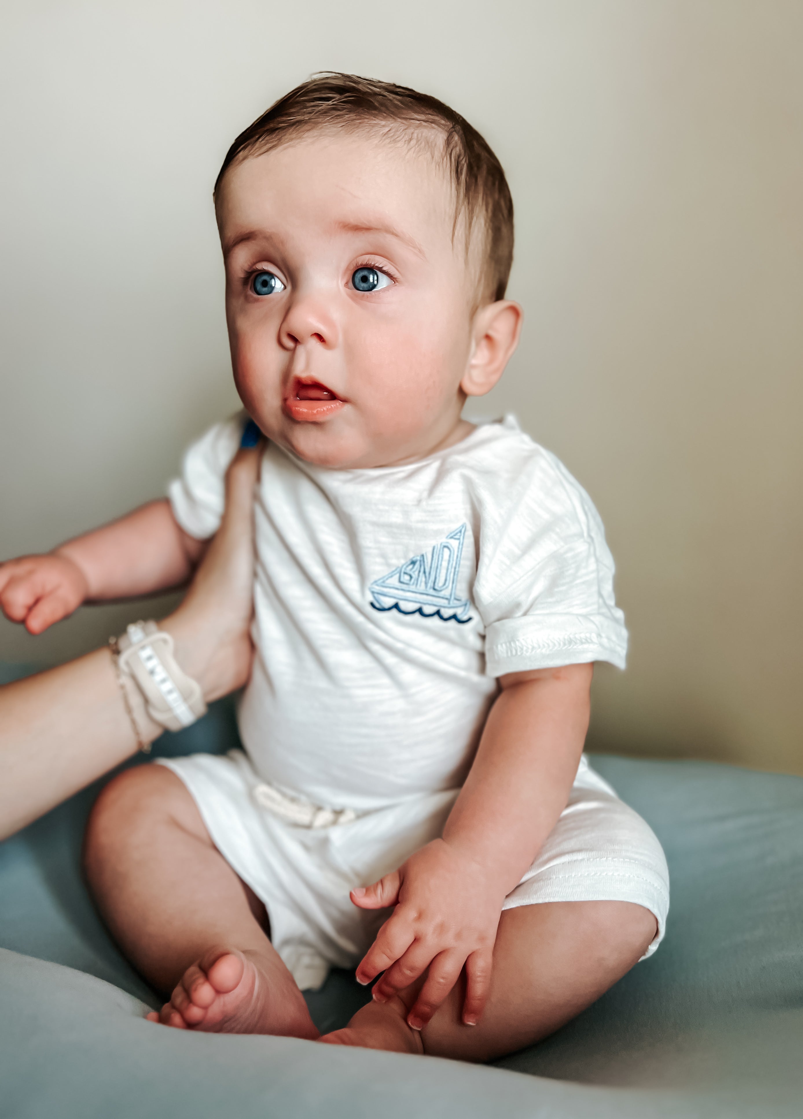 Custom Embroidered Sailboat Monogram Organic Cotton Shorts Set