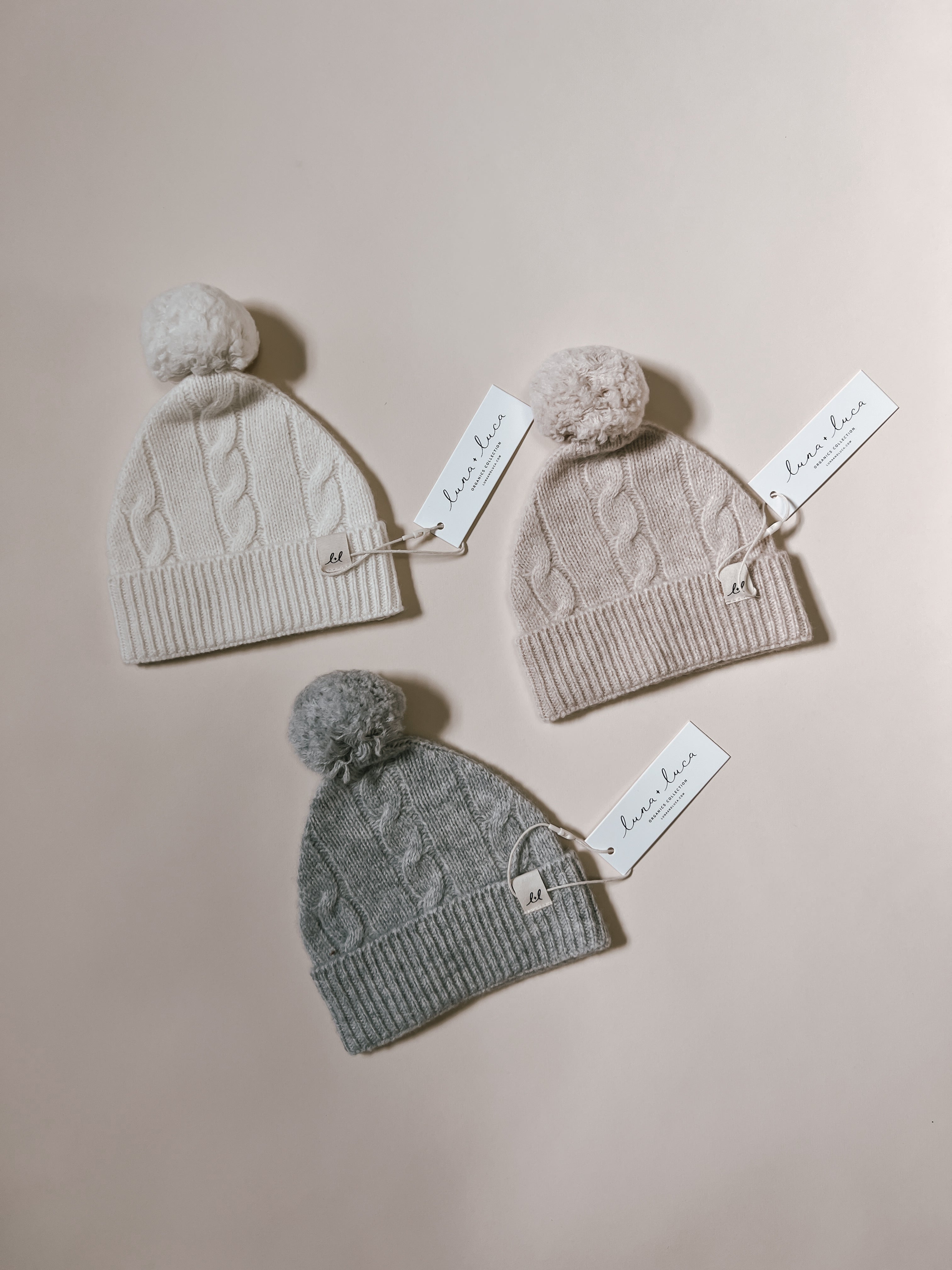 Luna + Luca Cable Knit Pom Beanie - Sand